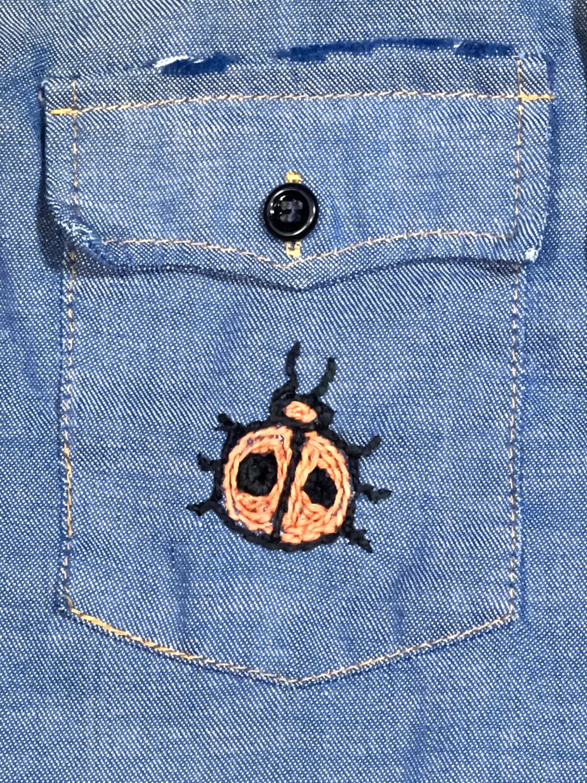 Wrangler VTG 70s Chambray Selvedge Denim Jean Embroidered Shirt Top XS/S/M