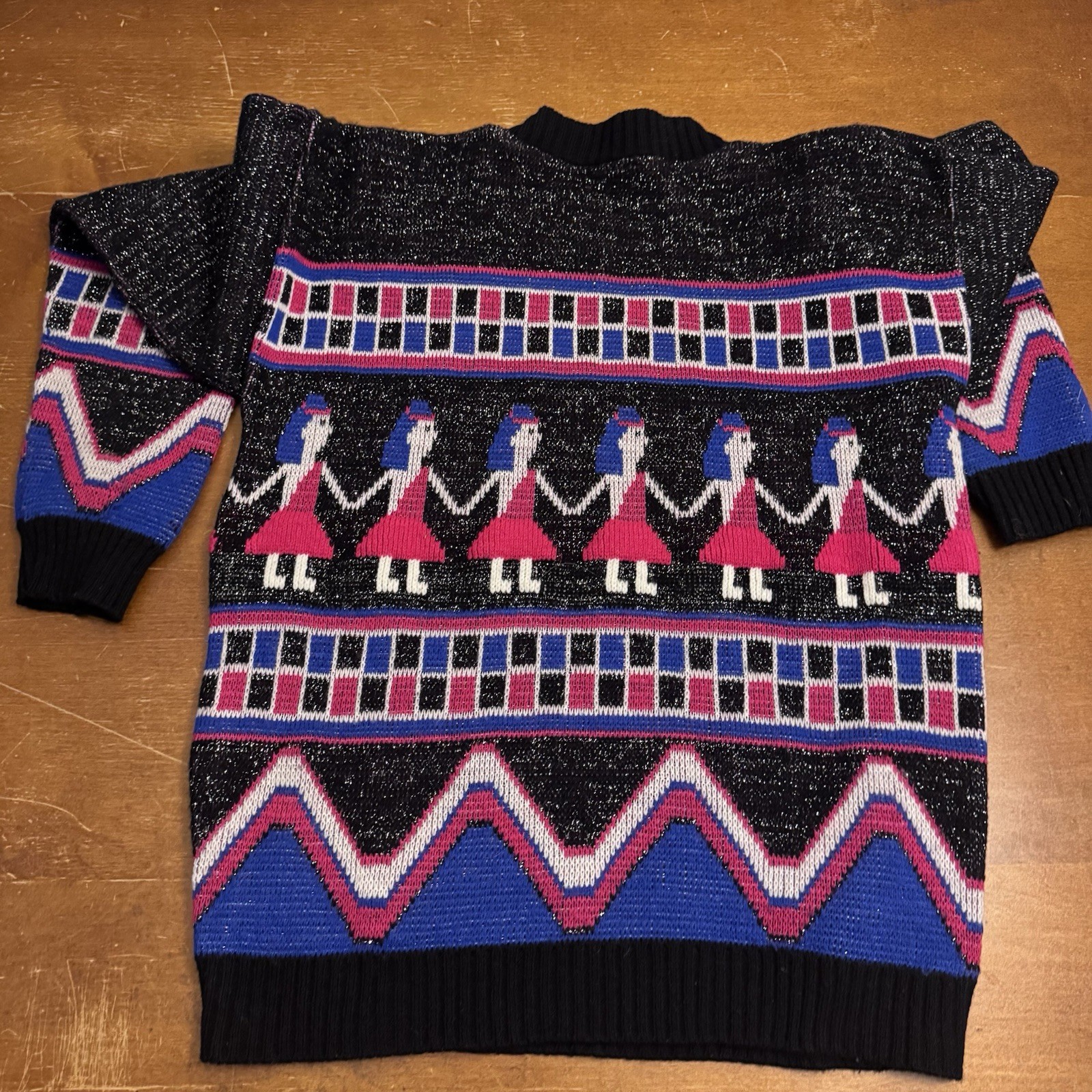 Vintage Egyptian Pattern Metallic Sweater 1980s M Black Centennial Knits