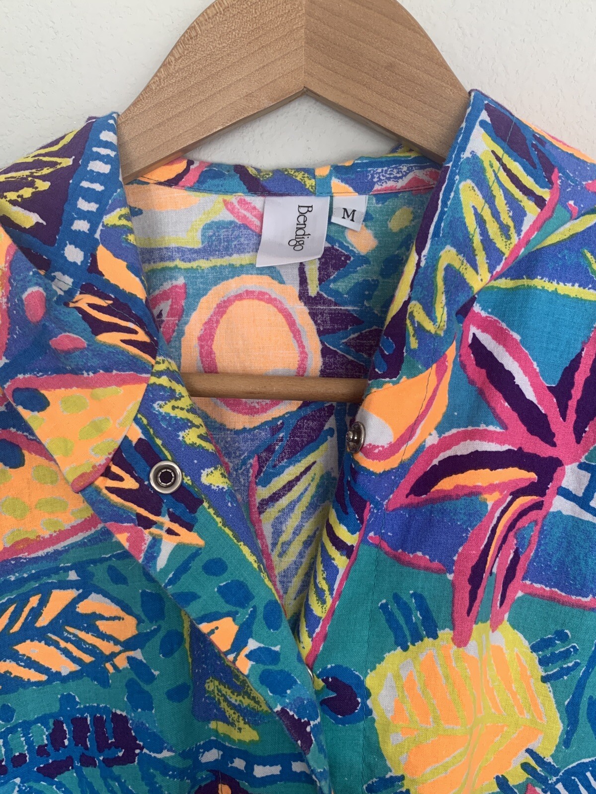 Vintage 80’s Bendigo Colorful Vibrant Funky Hooded Belted Peplum Top Medium