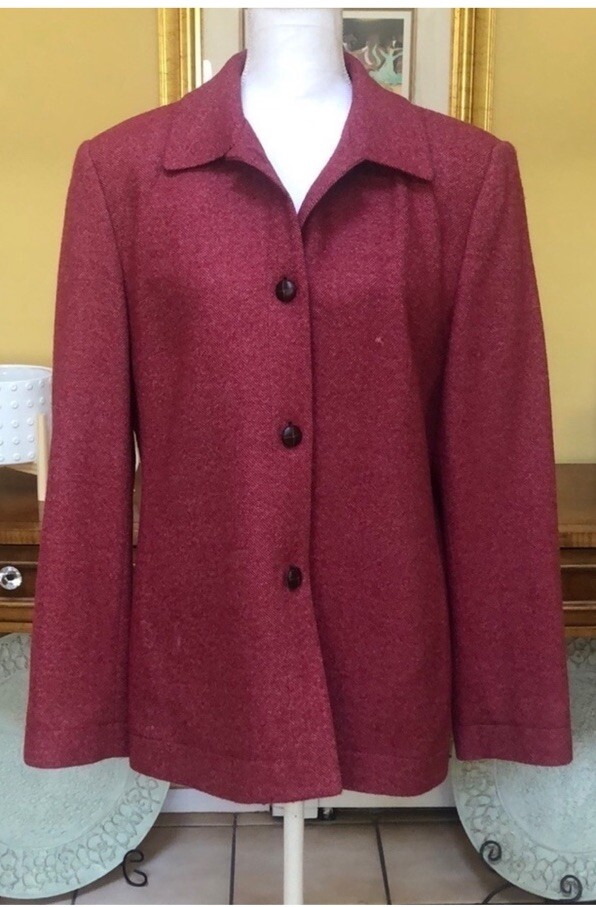 Vtg Talbots Women’s Plus Wool Silk Blend Red Orange Tweed Blazer Made In USA 14