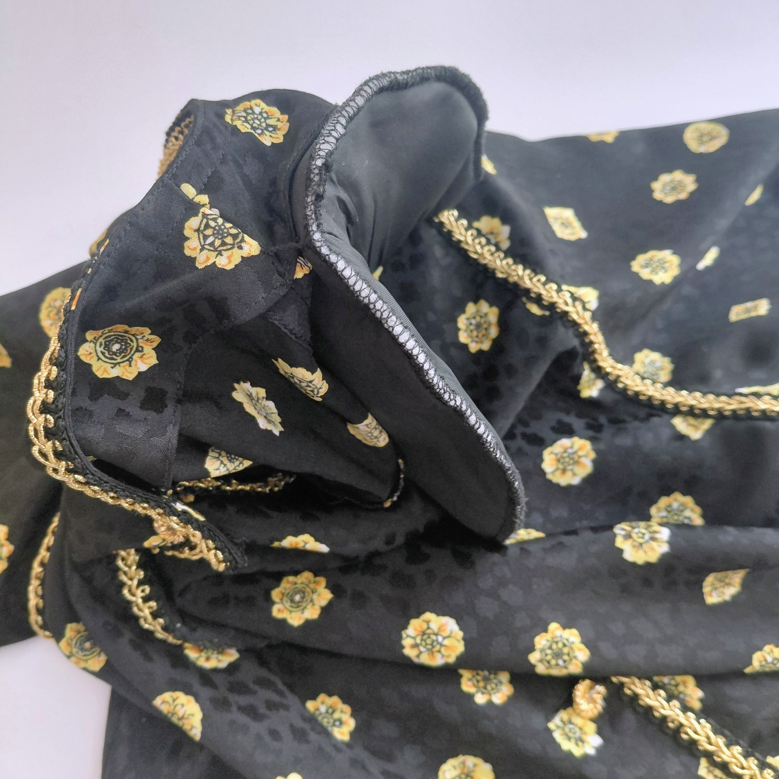 VTG Maggy London Brocade Blouse 4 Black Gold Jacquard Fleur-de-lis Coquette…