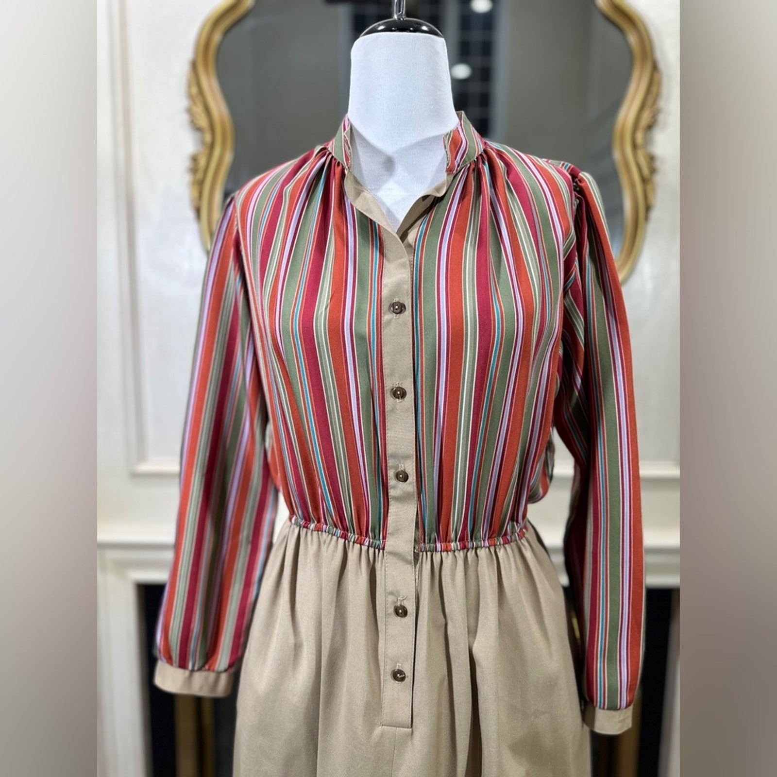 Vintage Anjac by Jack Needleman Striped Button-Front Dress (See Measurements)