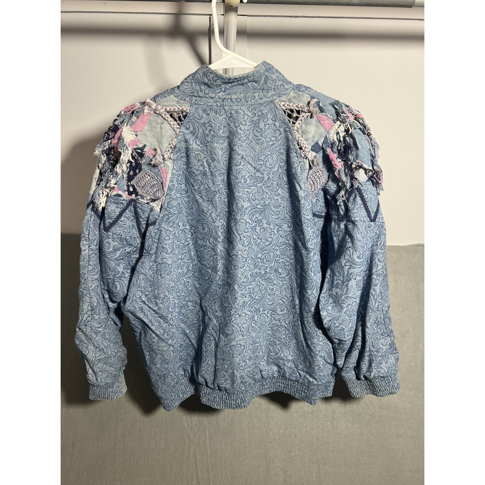 Vintage LIM’S Women’s Bomber Jacket 80s Denim Patchwork Embellished Art-to-Wear