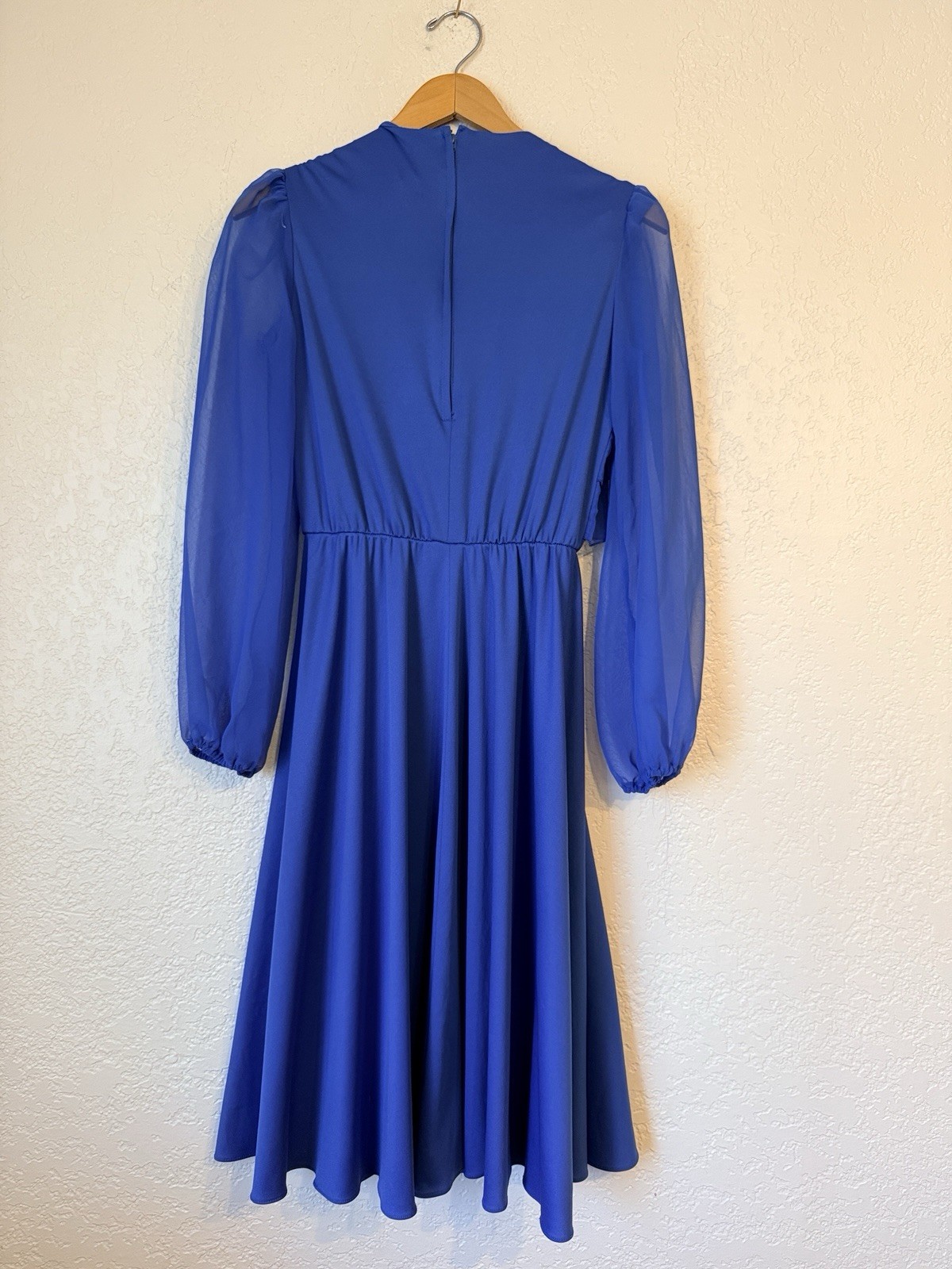 Amy-Deb Vintage 80s Blue Chiffon Ruffle Midi Dress Deadstock NWOT Sz 10