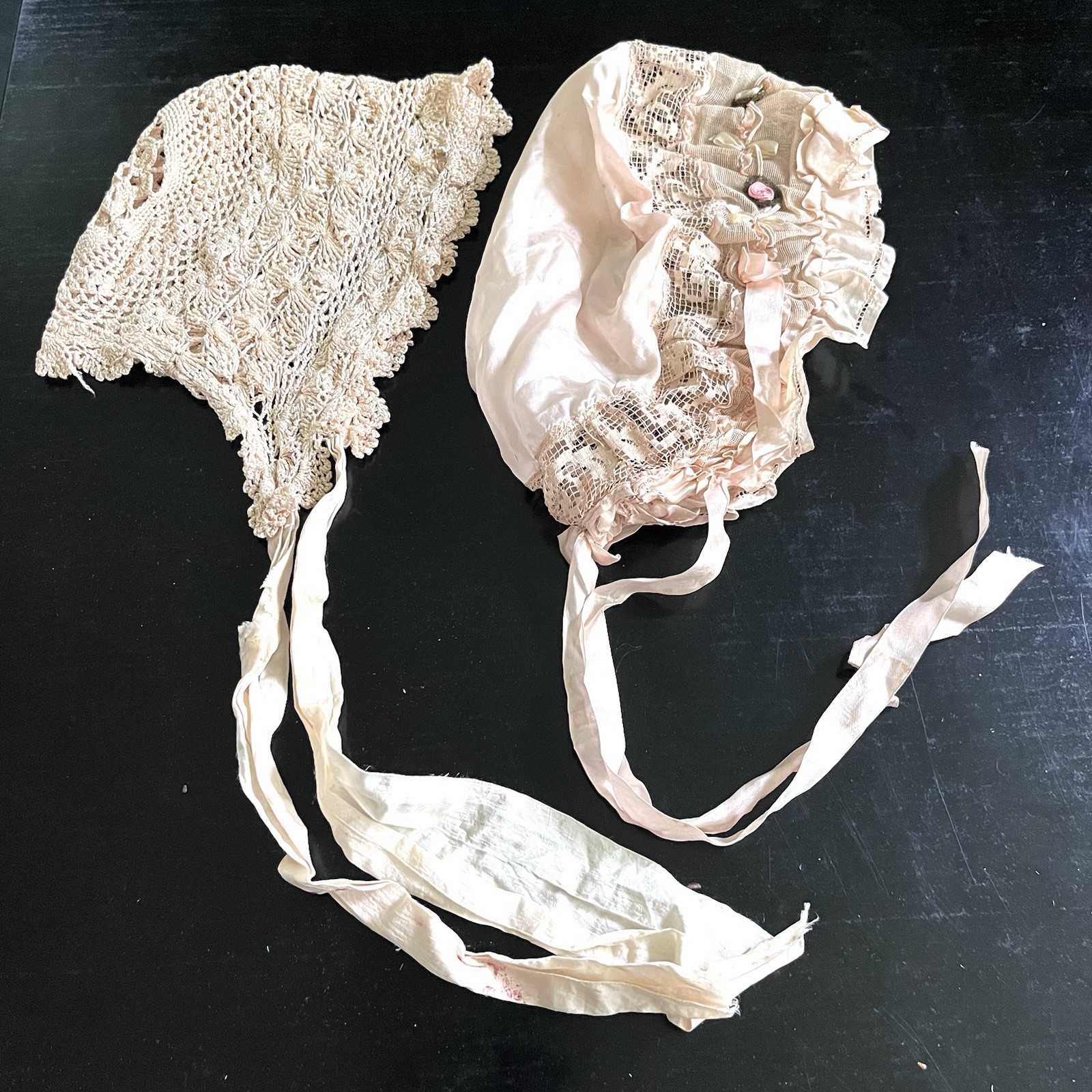Antique Muslin Bobbin Lace Night Cap Bonnet Victorian Edwardian Prairie Cosplay