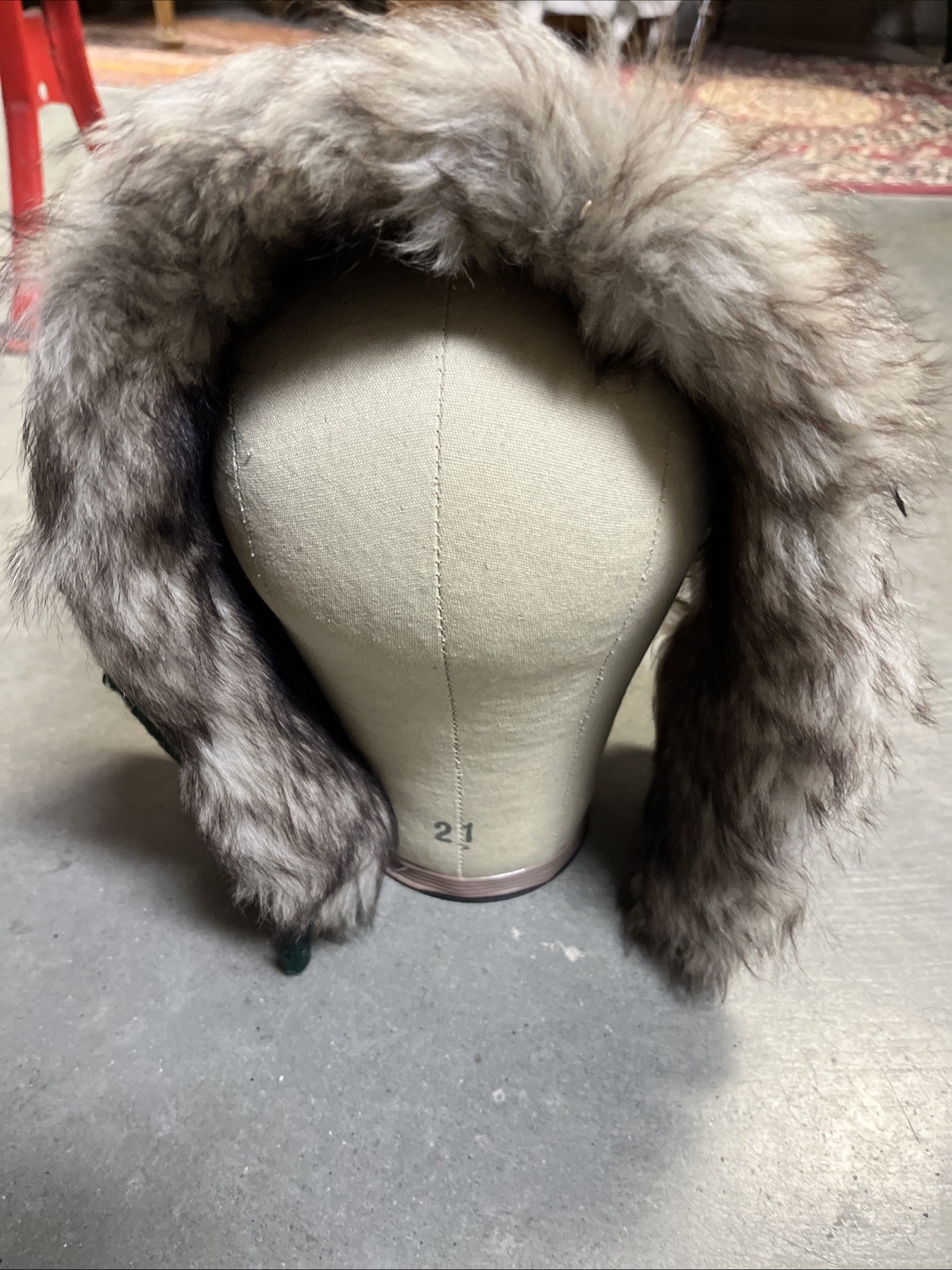 VTG 1940s Hunter Green Wool & Fur Replacement Hood Button Front Loop Attachments