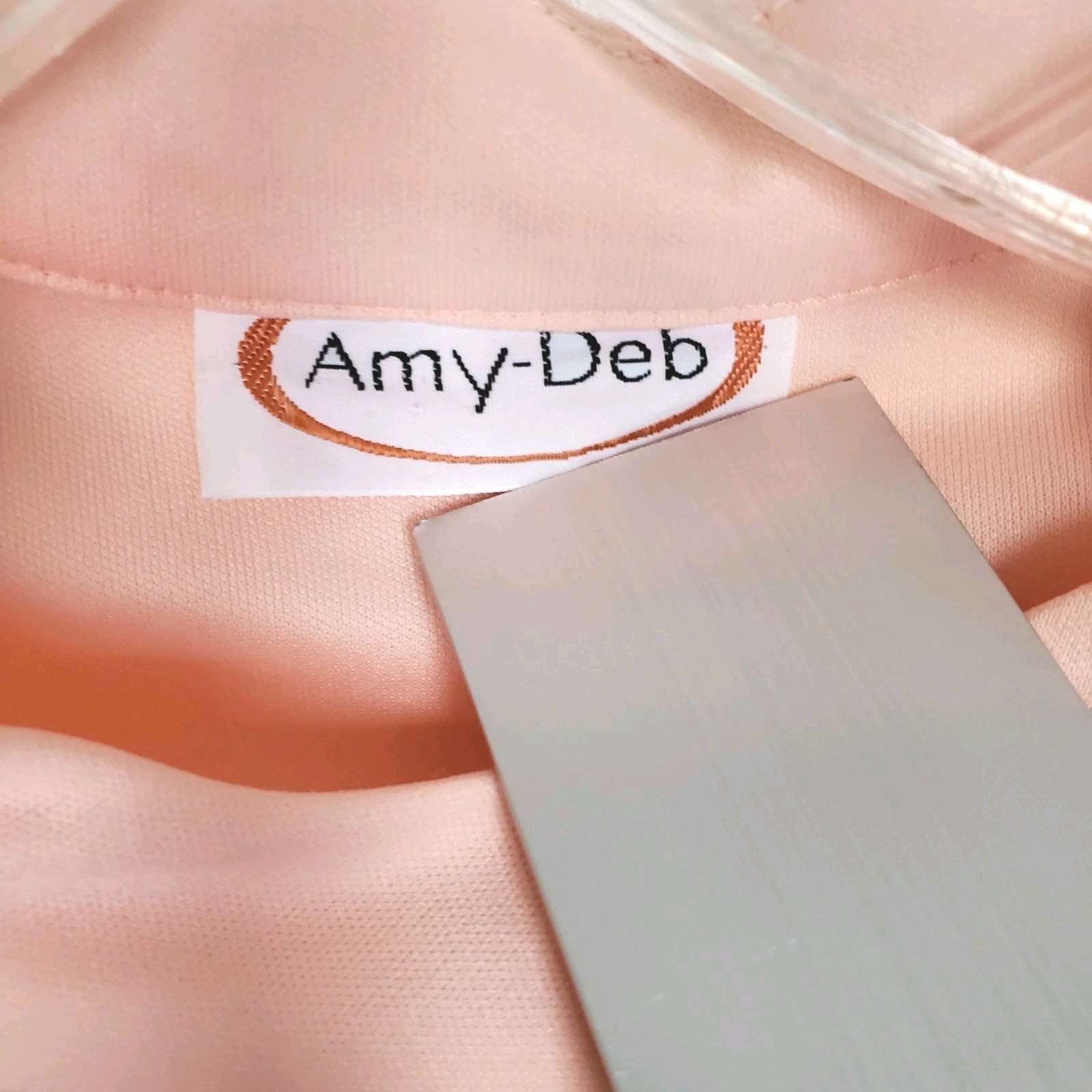 Vintage 1980s Amy Deb Peach Chiffon Sleeve Dress