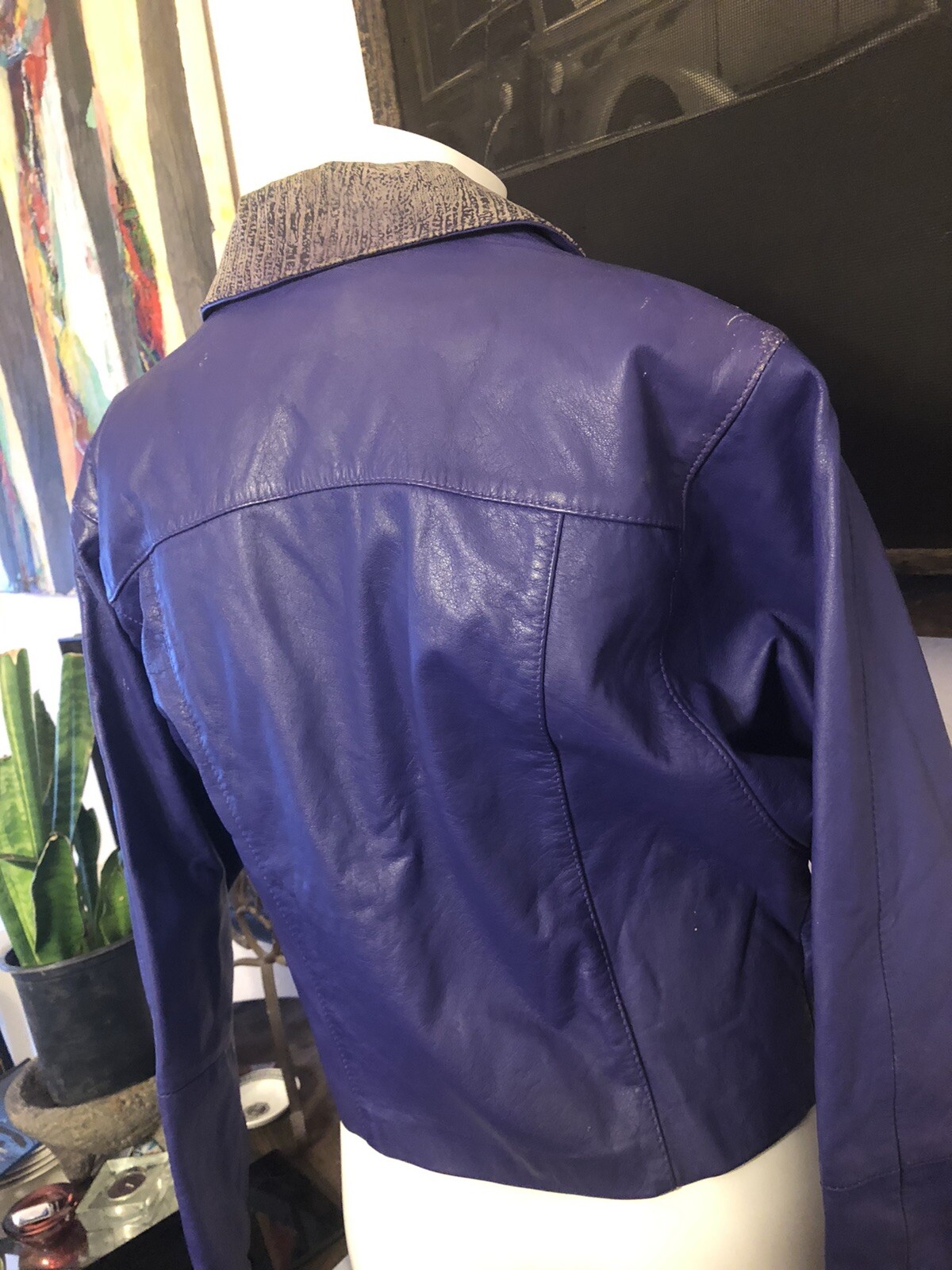 Vintage 80s Glam Women’s Size M purple leather bomber biker rocker crop jacket