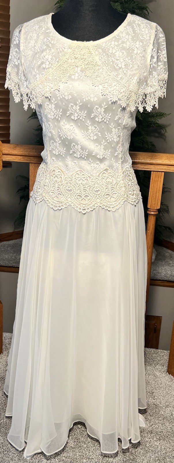 Vtg Scott McClintock Wedding Dress Ivory Lace Capelet Chiffon Boho Prairie Sz14
