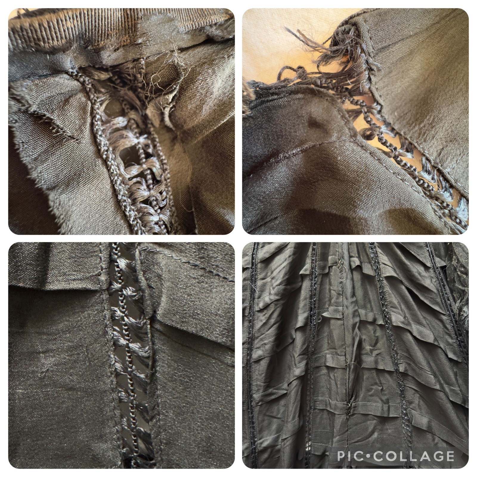 Antique Victorian Black Silk Lace Mourning Gown Dress 1900s Bodice Skirt Set