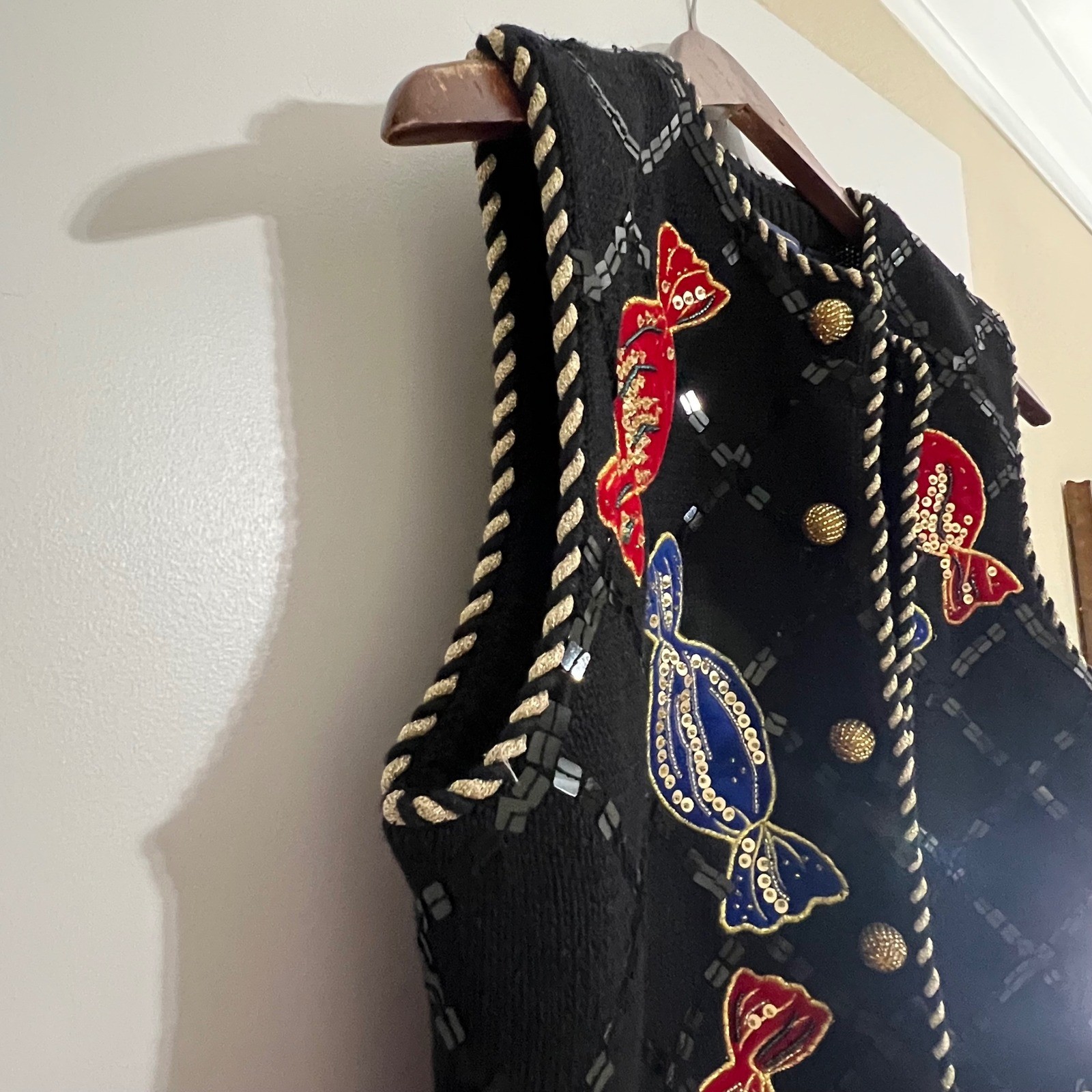 Vtg BellePointe Christmas Sweater Vest Candy Beaded Novelty 90s Women’s Small