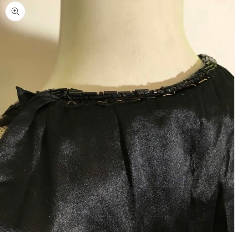 Antique 1910s Fringe and Bead Trimmed Black Silk Dress Vintage