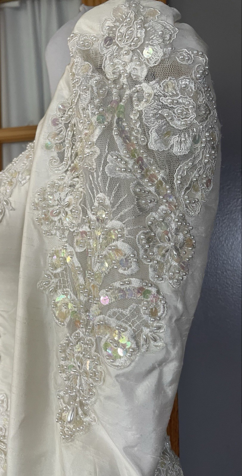 Vtg 80s Embellished Wedding Gown Sz 6 Ivory Floral Embroidery Removable Train