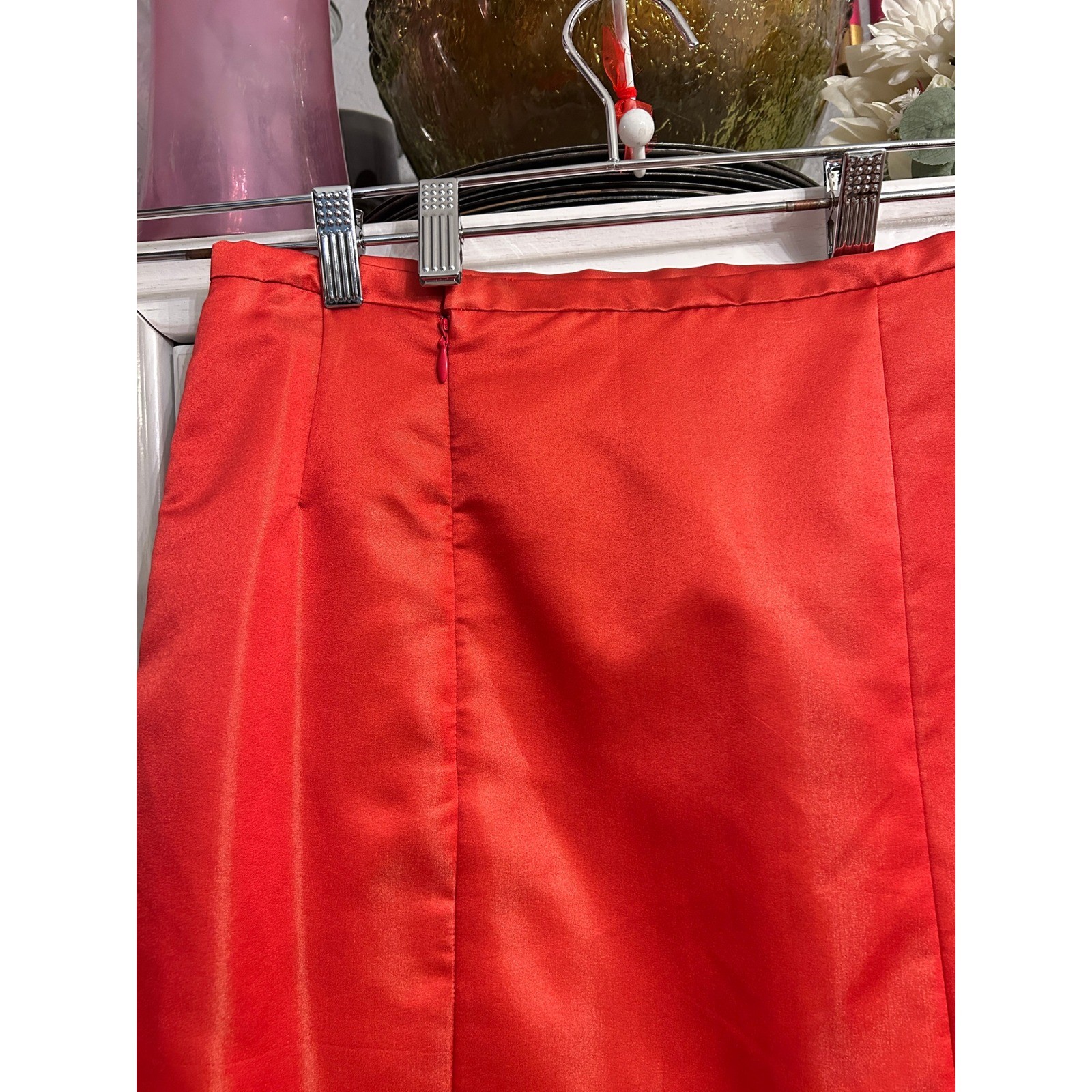 Vintage Coral 2 Piece Office Set Blazer and Skirt Satin Finish Bright SMALL