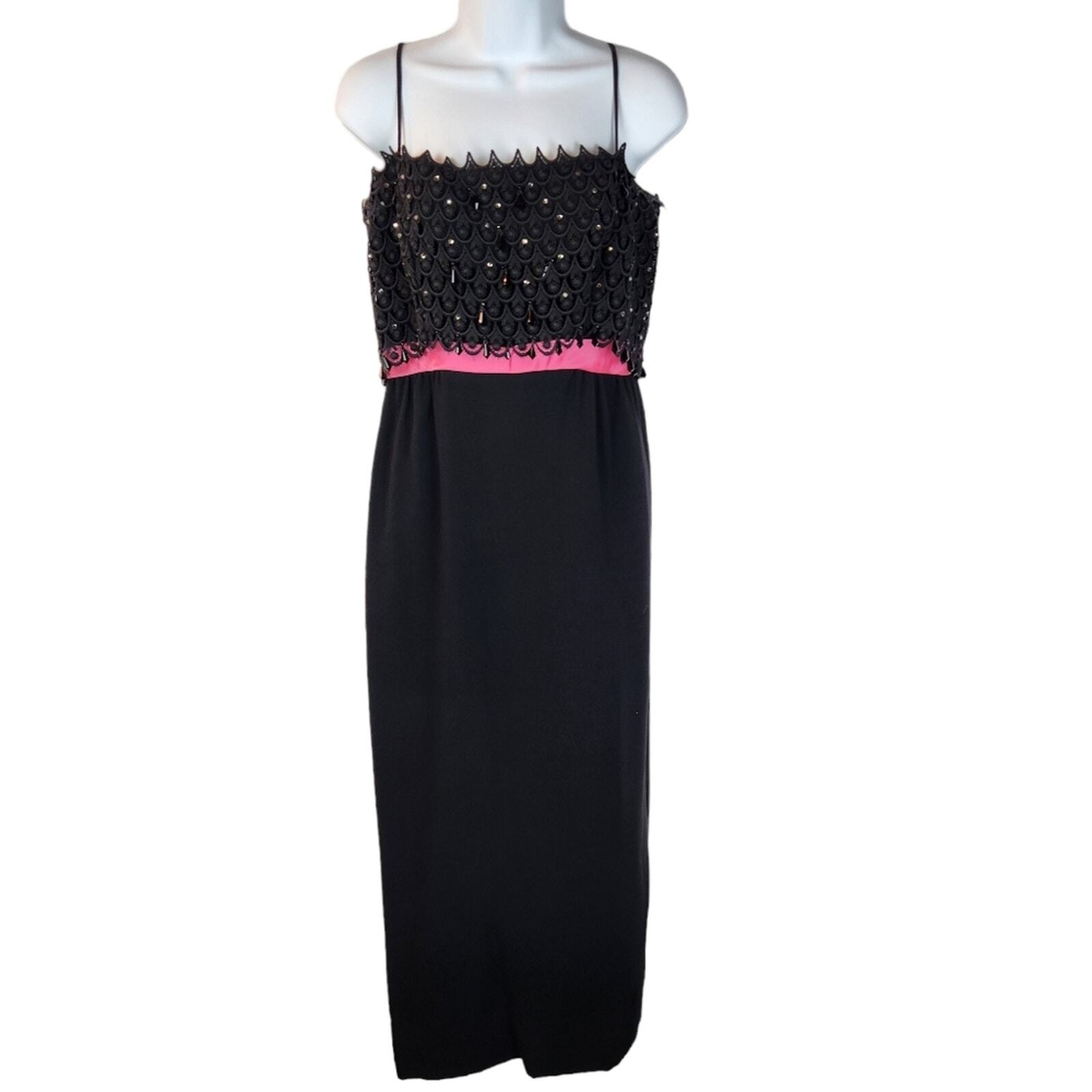 JR Theme Vintage Evening Dress Sz Small Beaded Bodice Black Pink Union Made