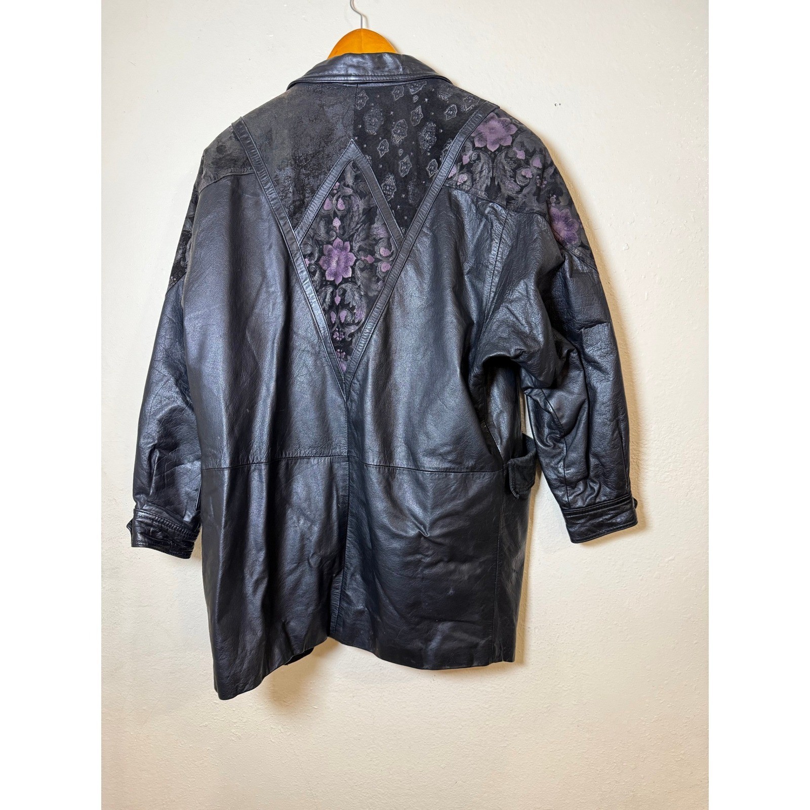 Vintage DNK Design Leather Women Jacket S Black Floral Lace Retro 80s Goth