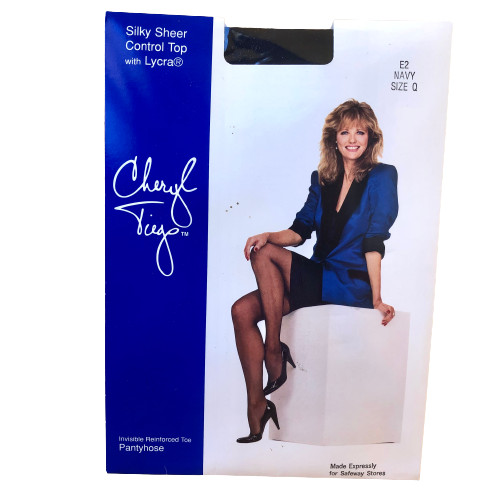 Vintage CHERYL TIEGS Pantyhose Control Top Nylons Size Q NAVY Silky Sheer