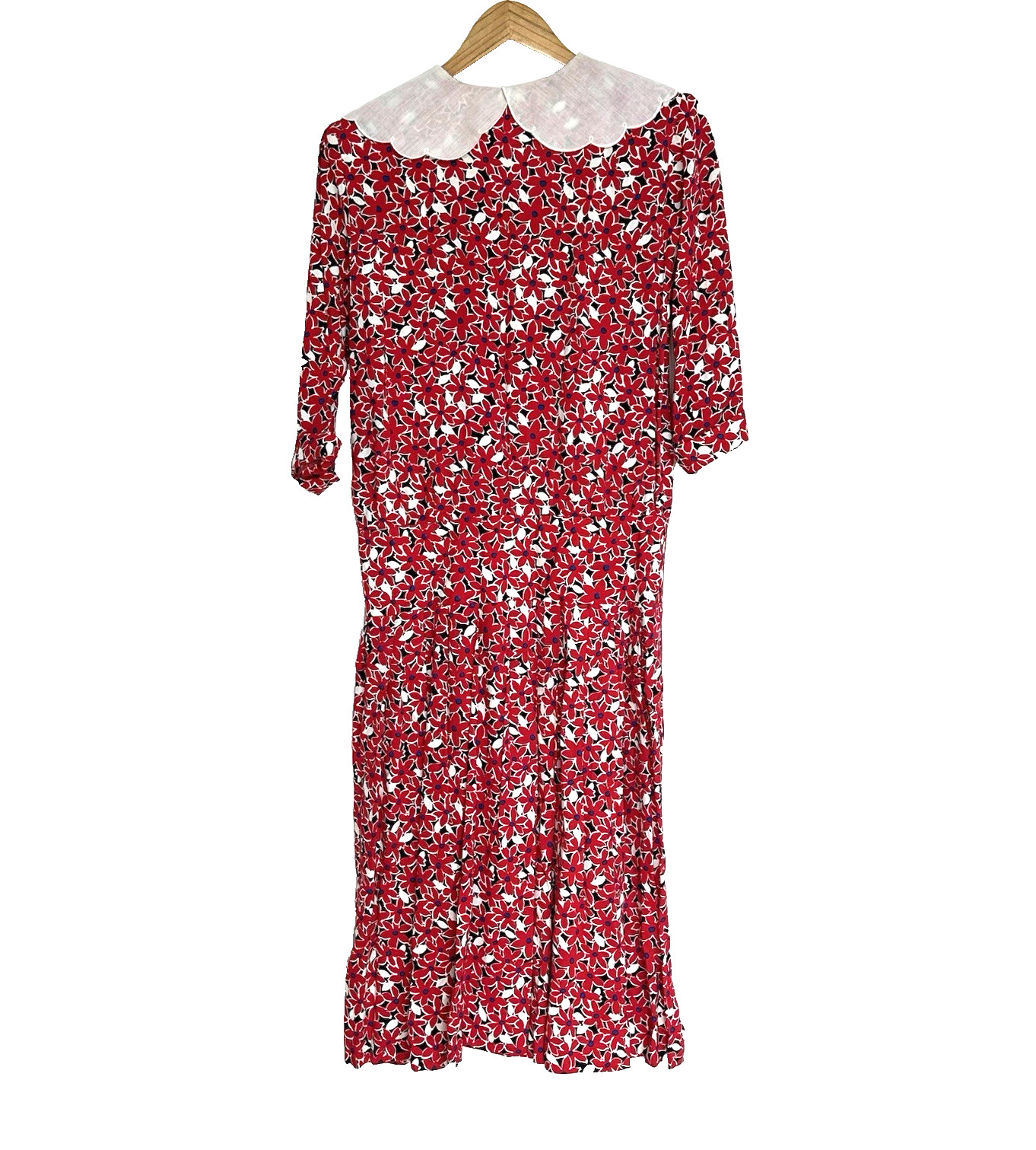 Vintage 90s Plain Jane Floral Fit & Flare Rayon Dress 9 Peter Pan Collar