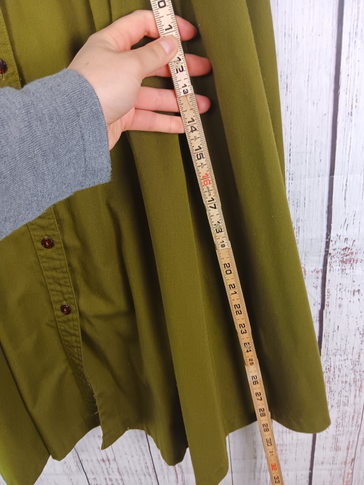 Allison Smith Button-Down Midi Skirt 8P Green Pockets Modest Fall Button Up VTG