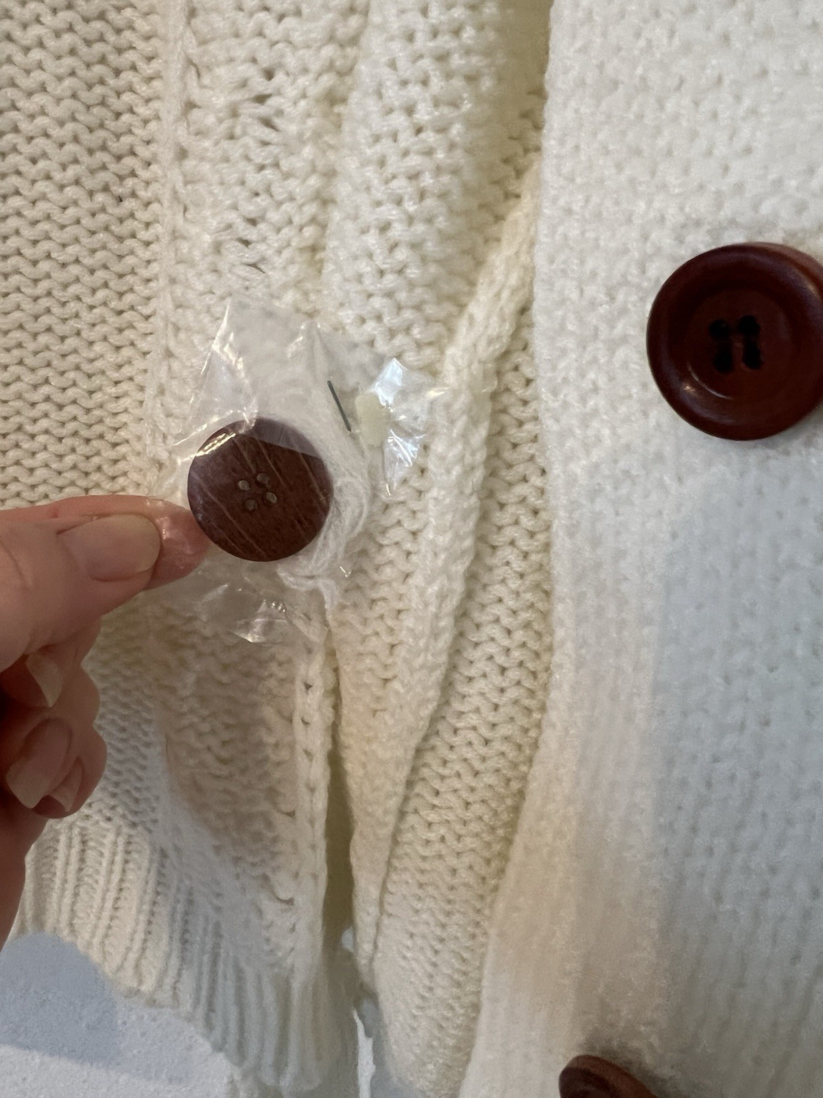 Vintage 70s Cable Knit Cardigan Wood Button Front Tie Waist Cottage Fisherman