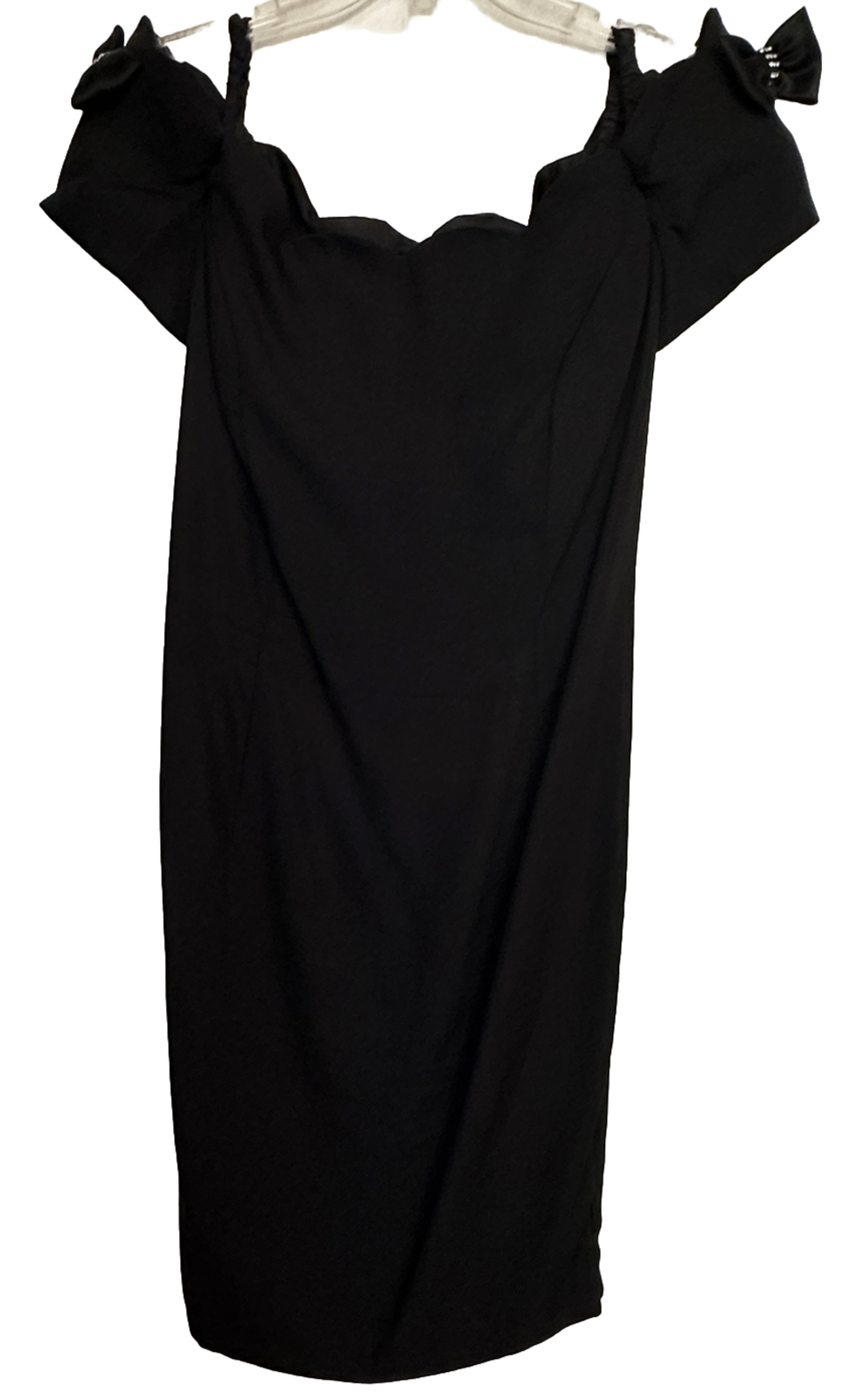Vtg 90’s Roberta Little Black Dress Sz 13/14 Off Shoulder Scalloped Pretty Woman
