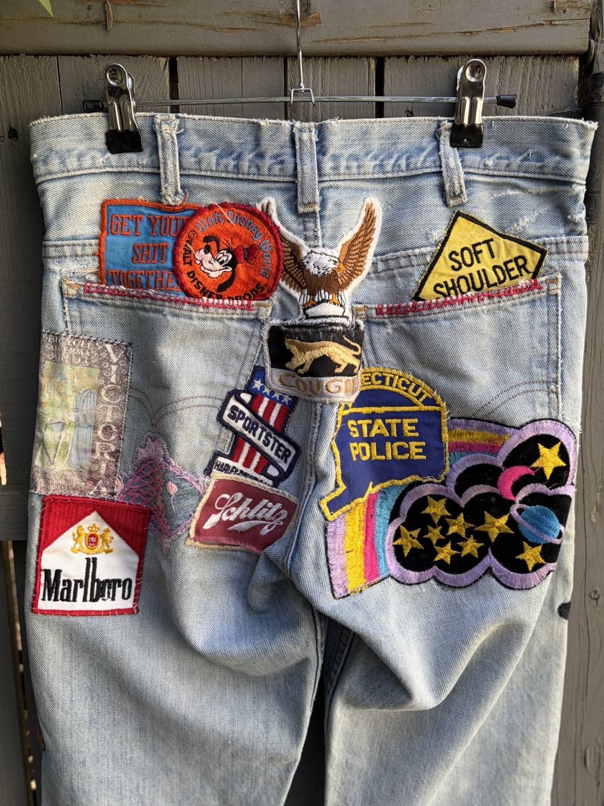 Vintage 1970s Levi Patchwork Denim Bohemian Hippie Jeans Glam Rocker 30×34