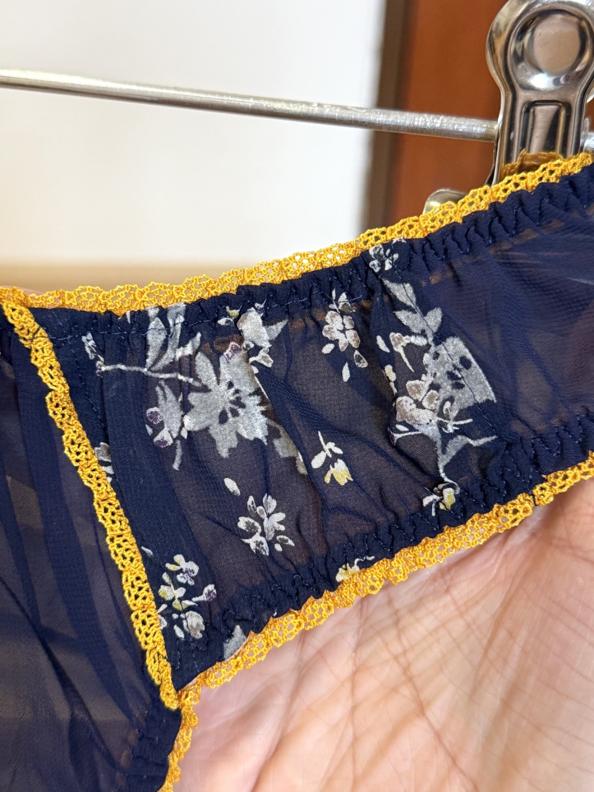 Vintage Silky Navy Polyester Panty Sheer Sissy Bikini Floral Print Brief Sz.6/M