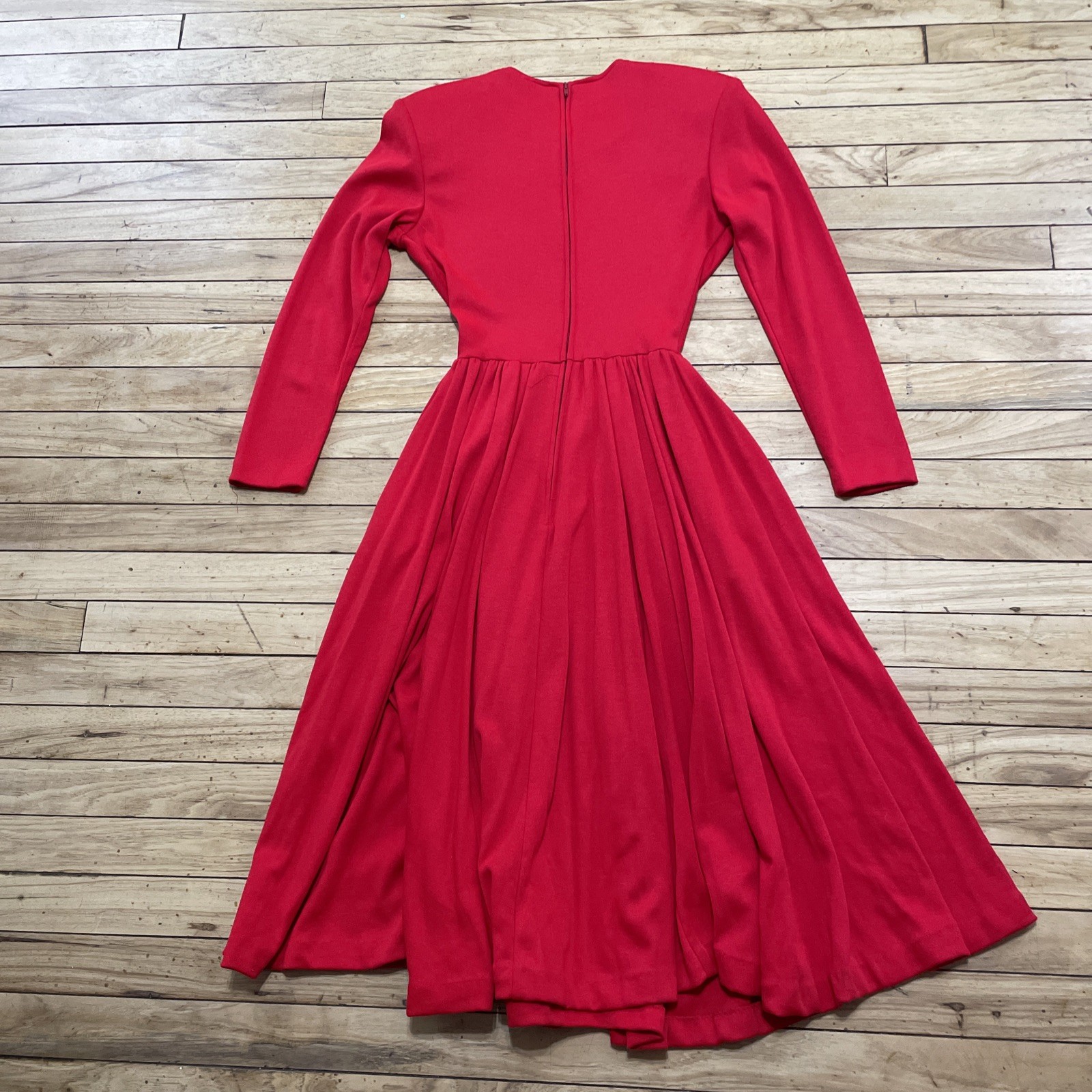 Expo Petite Vintage 1980’s Lace Trim Red Praire Dress Women 4 Wool Zip Made USA