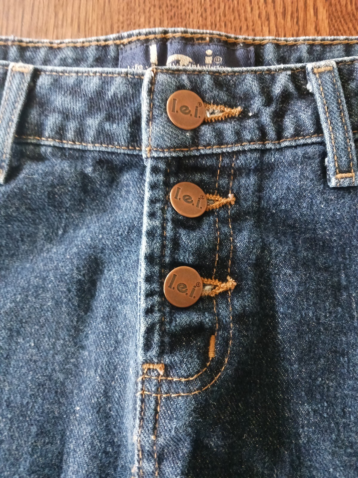 VTG L.E.i. Jeans Denim Skirt 90s Y2K Lei Mini Pencil Button Fly Junior 7 Small