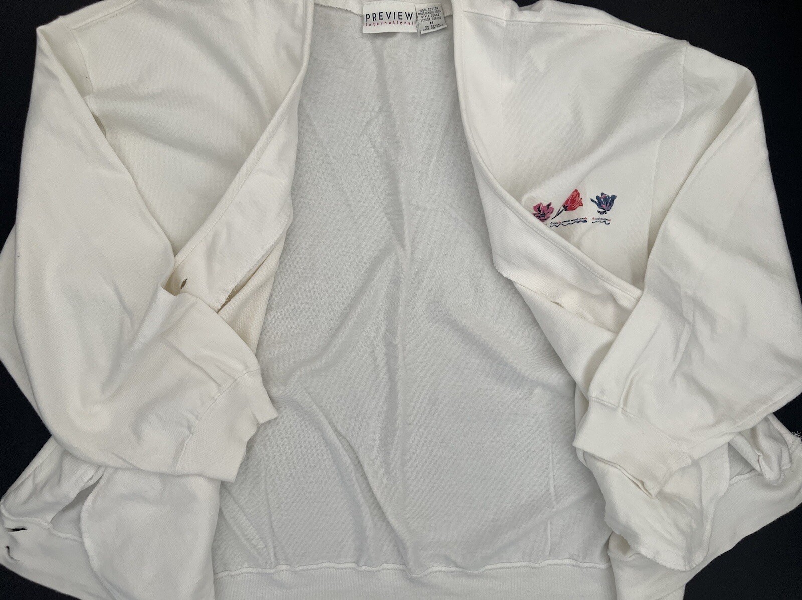 Vintage 90s Preview International White Cardigan Sweatshirt Embroidered M