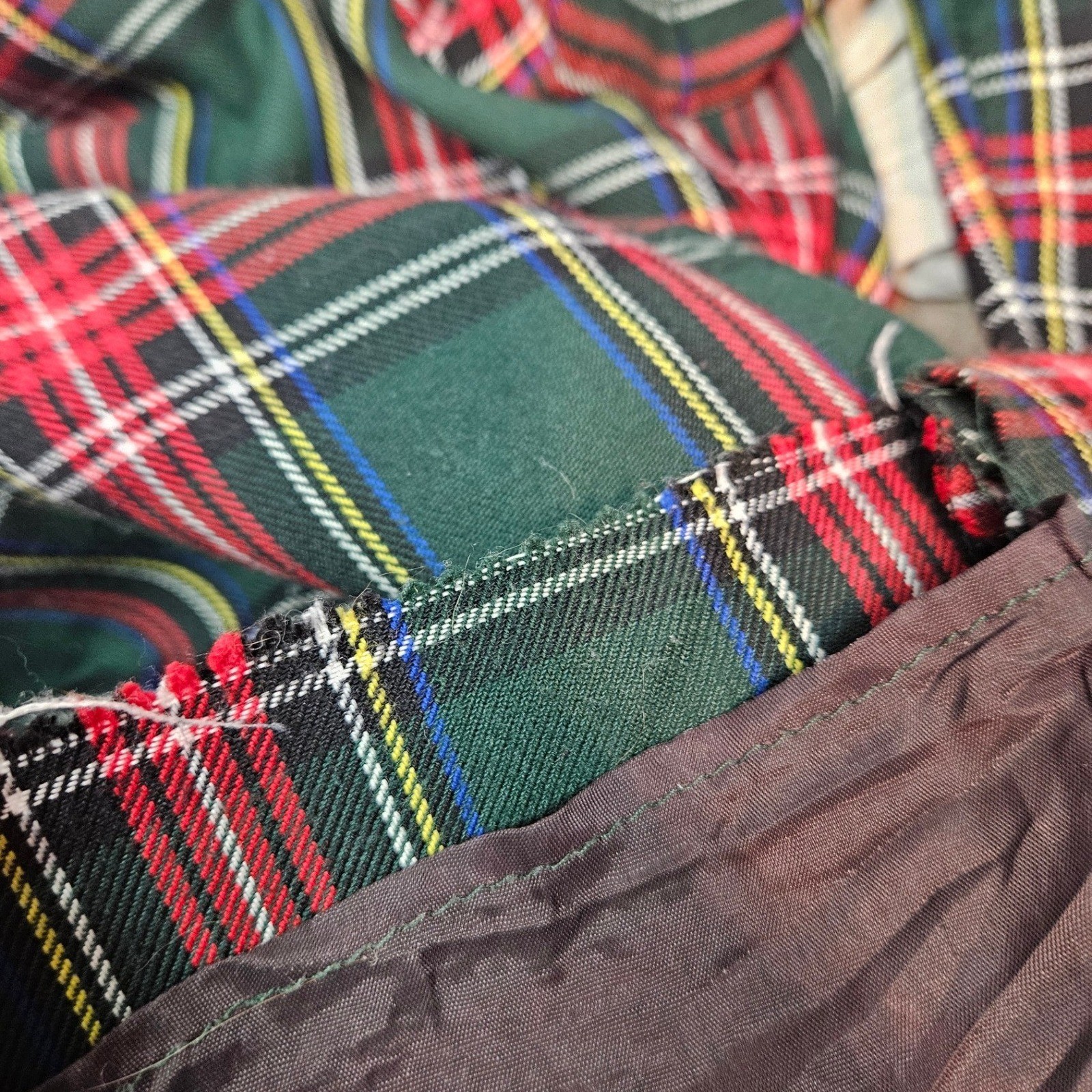 Vintage Misty Lane Tartan Plaid Maxi Dress Gold Crest Buttons Made in USA Size 8