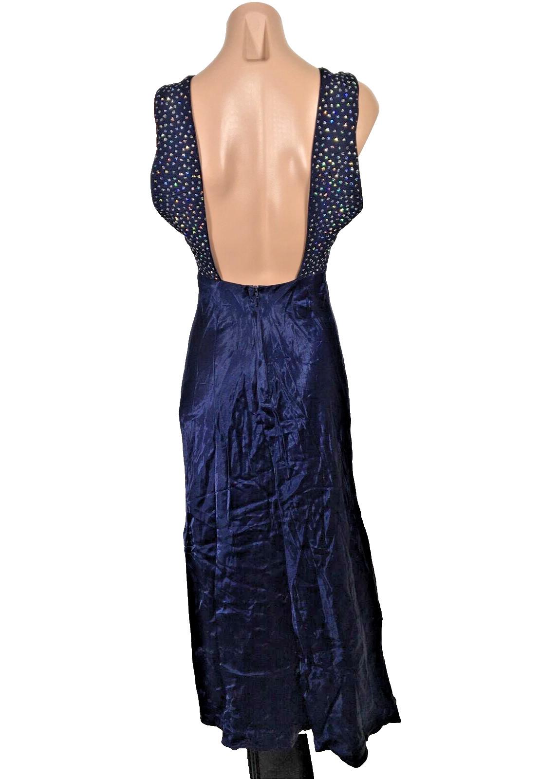 Vtg 90s y2k L.A. Glo Blue Glitter Prom Dress Evening Formal High Neck Backless