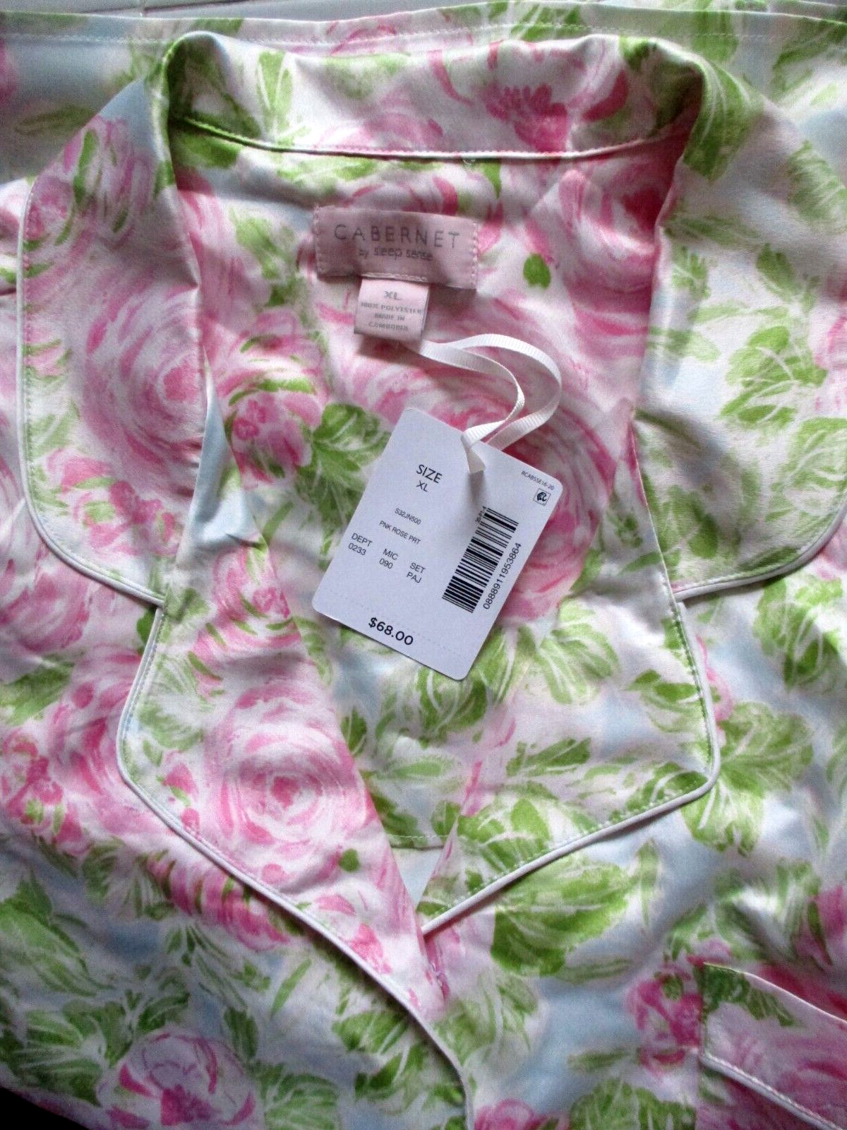 CABERNET 2PC PJ SET SHORT SLVE CROPPED PANTS SILKY SATIN PINK ROSE POLY XL NEW