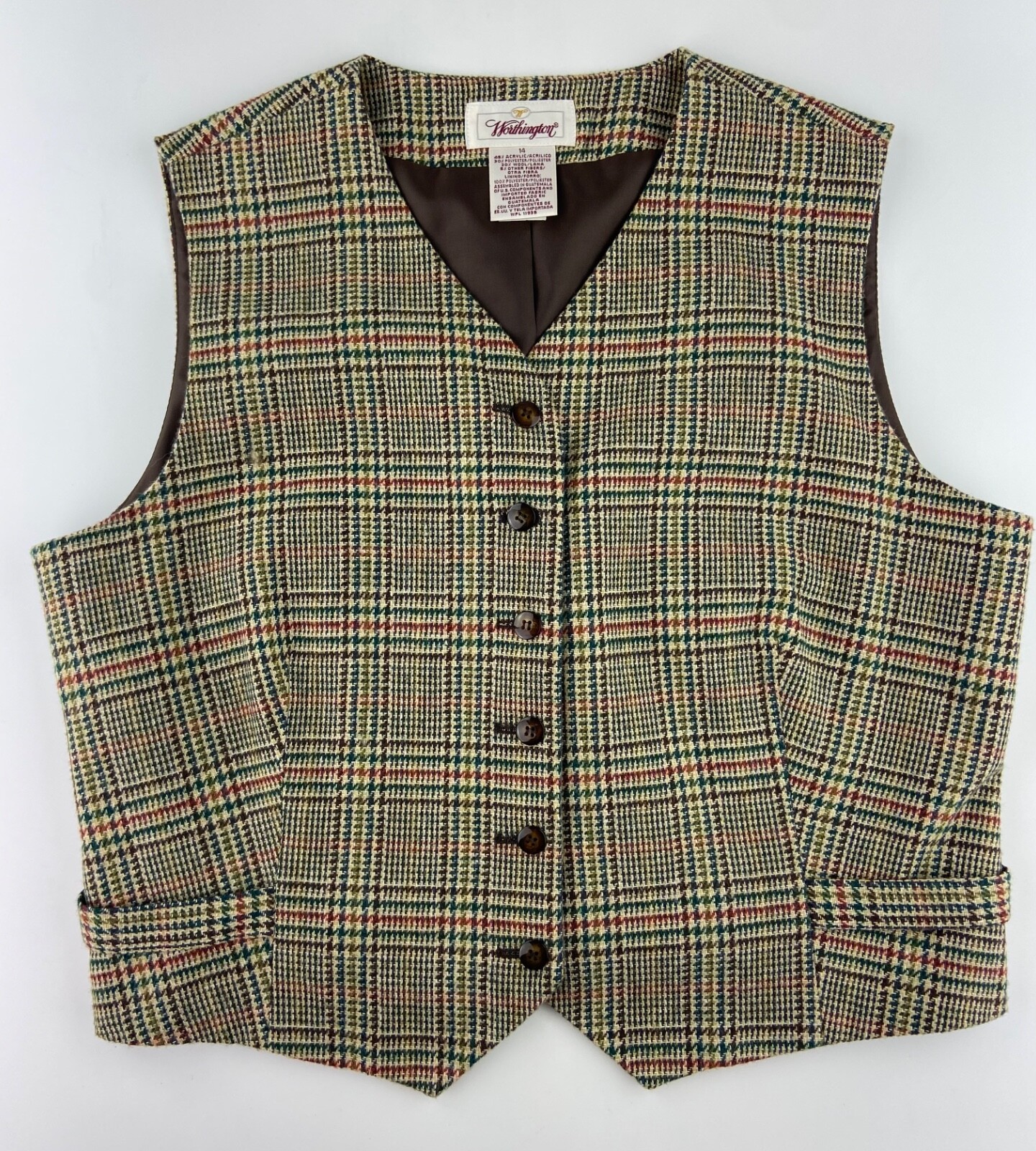 VTG Worthington Wool Blend Brown Herringbone Tailored Lined Vest SZ 14 EUC