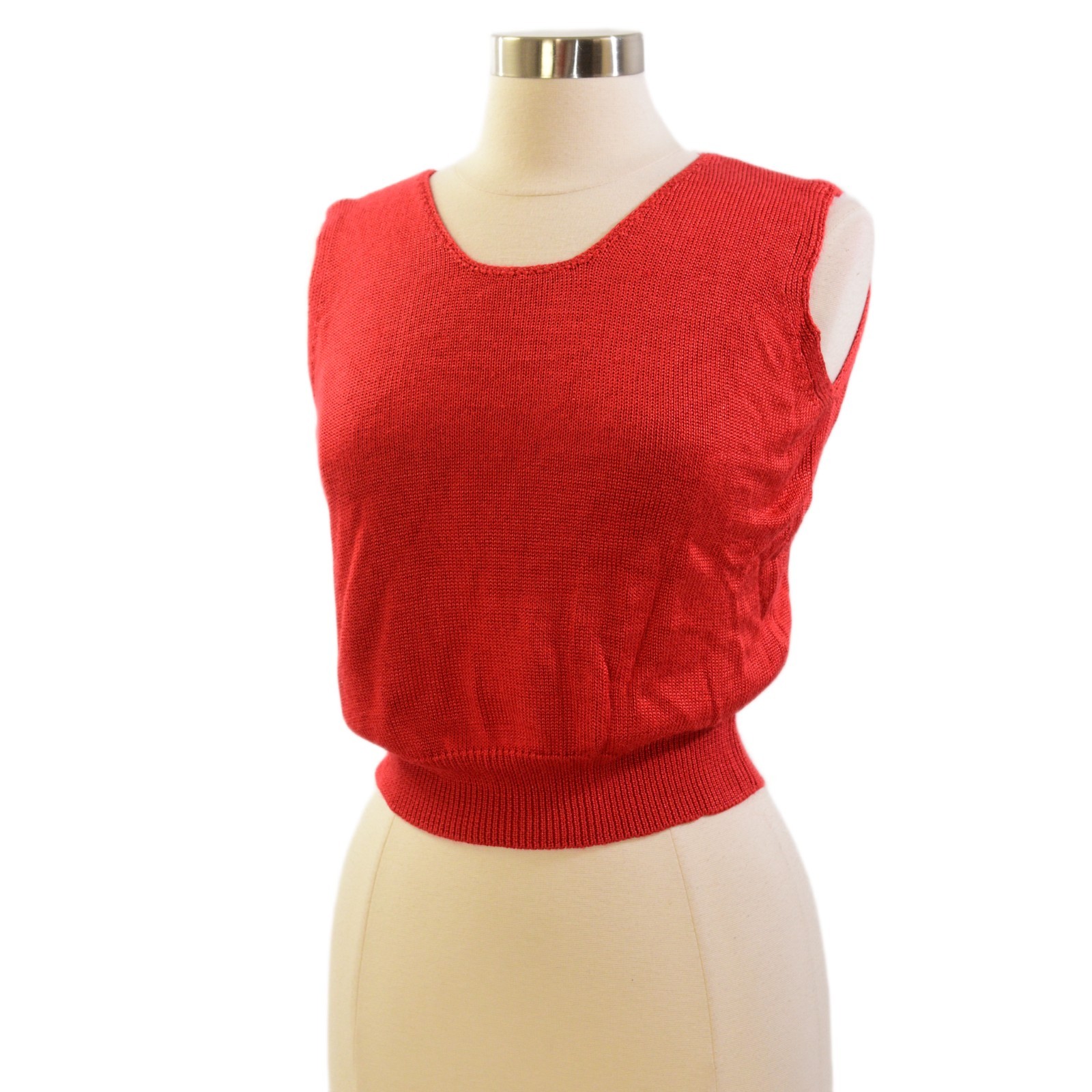 90s Vintage Red Knit Sweater Set Womens S Cropped Tank Wrap Cardigan Shawl Colla