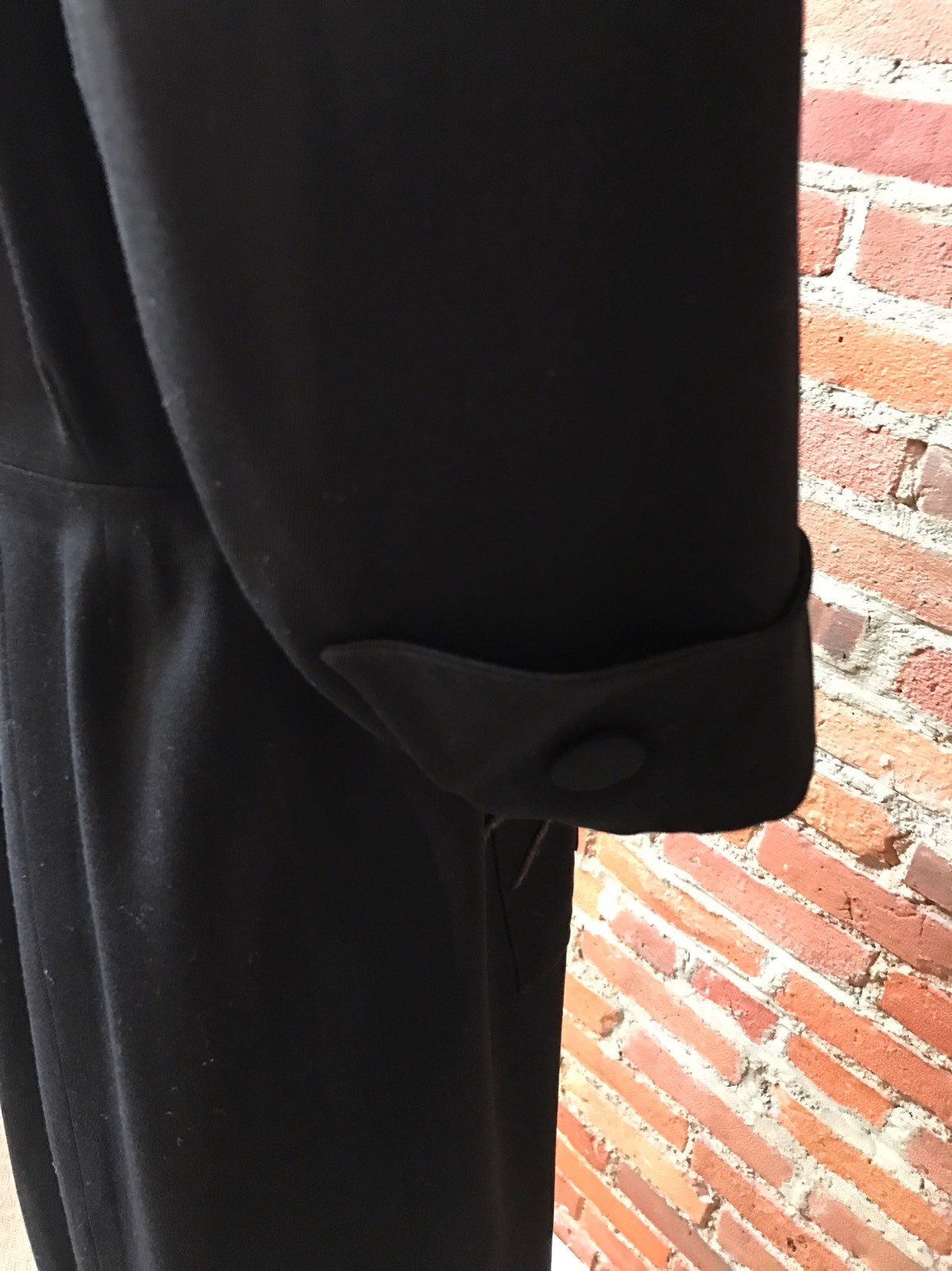 Vintage 1940’s Black Wool Dress leather Aapplique 3/4 sleeve Couture Movie Star