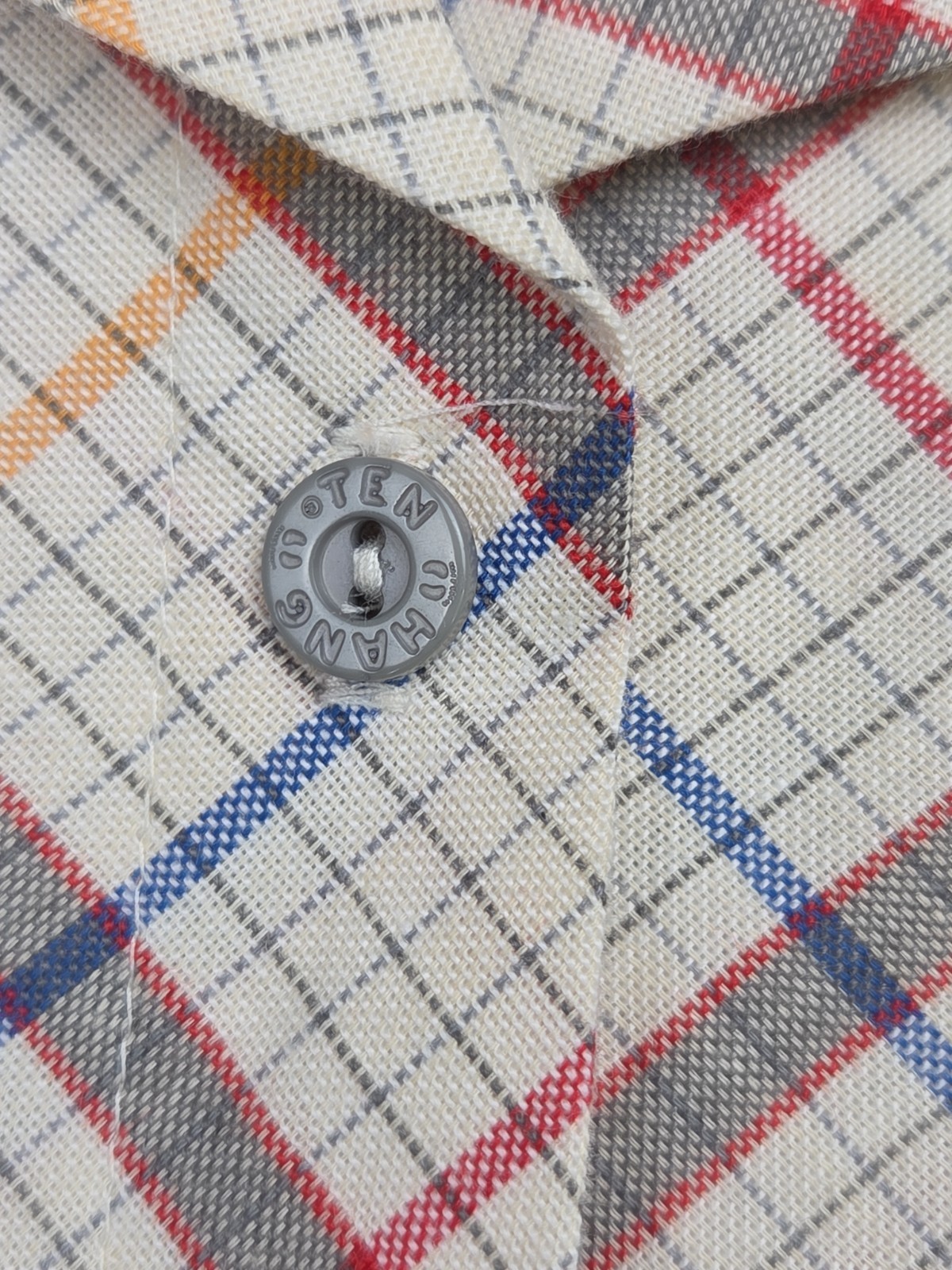 Vintage HANG TEN 1970s 80s Plaid Surf Skate Yoked Long Sleeve Logo Feet Size S