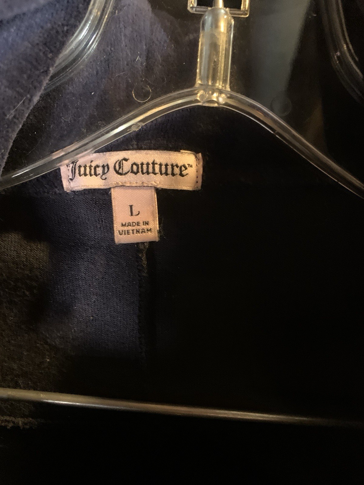 Vintage Juicy Couture Y2K Velour Navy Full Zip Jacket with Rhinestone Zipper
