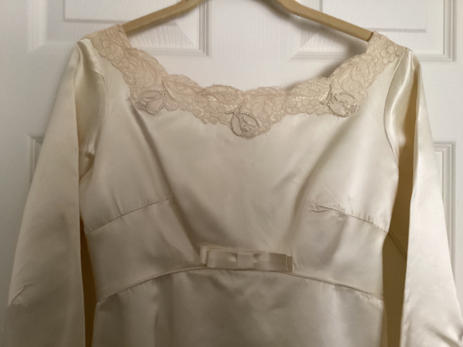 Vtg 60’s Satin Ivory Wedding Gown Dress Edythe Vincent Alfred Angelo Sz S