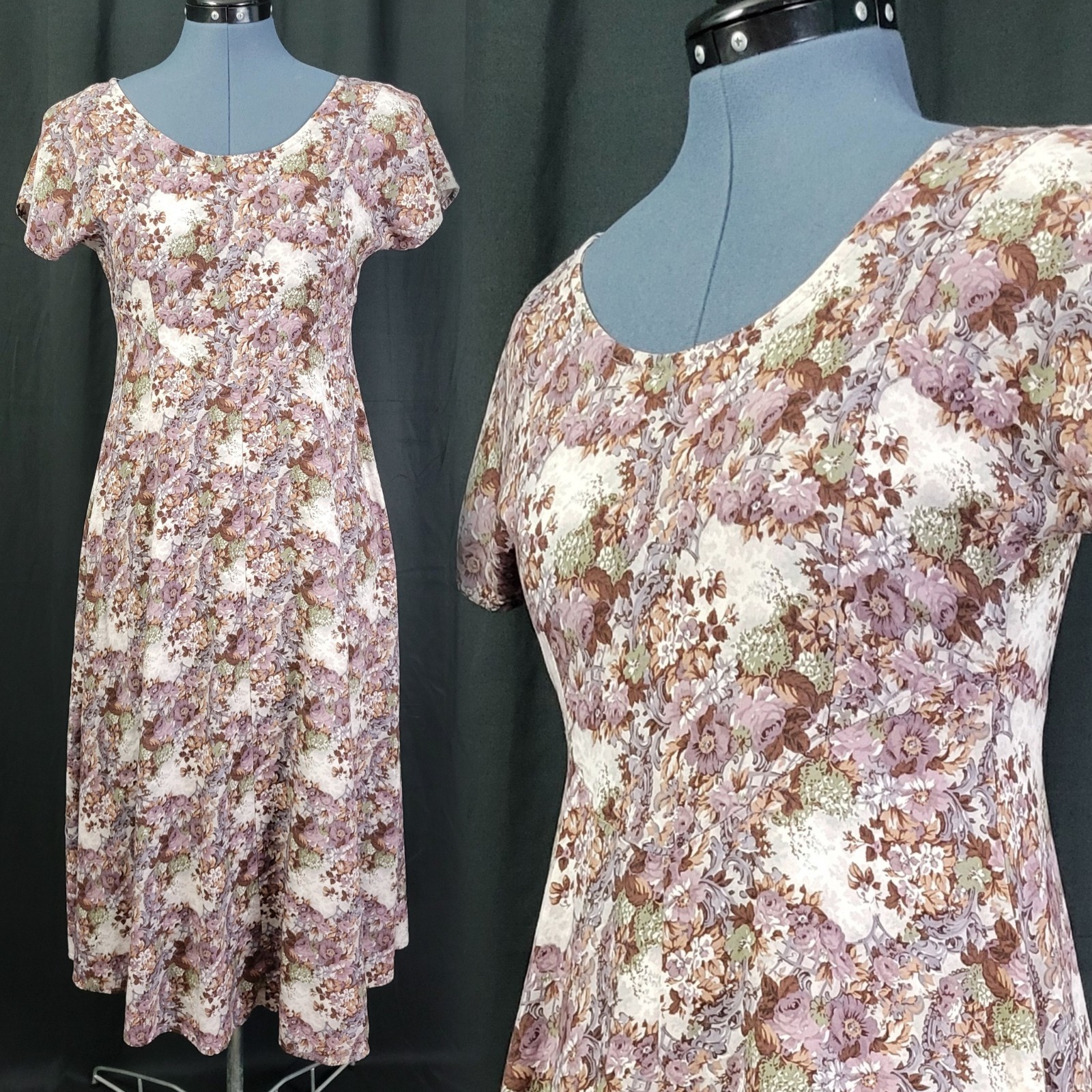 Vintage All That Jazz Muted Grey/Purple/Blue Floral Fit & Flare Dress Size XS?