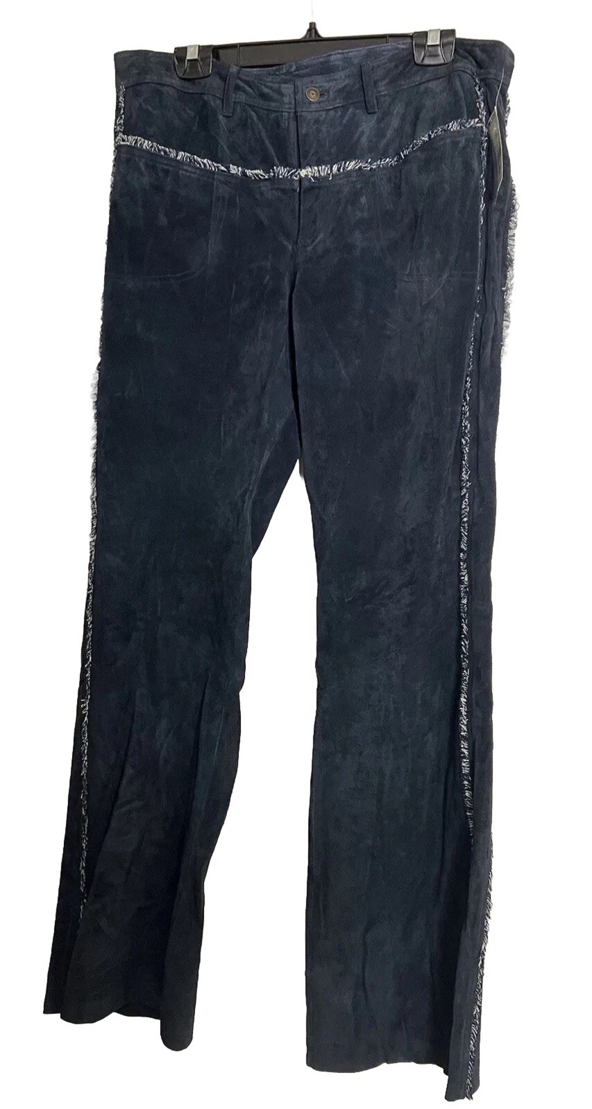 Vintage Wilsons Leather Maxima Suede Navy Blue Fringe Trim Jeans Sz 16 Bootcut