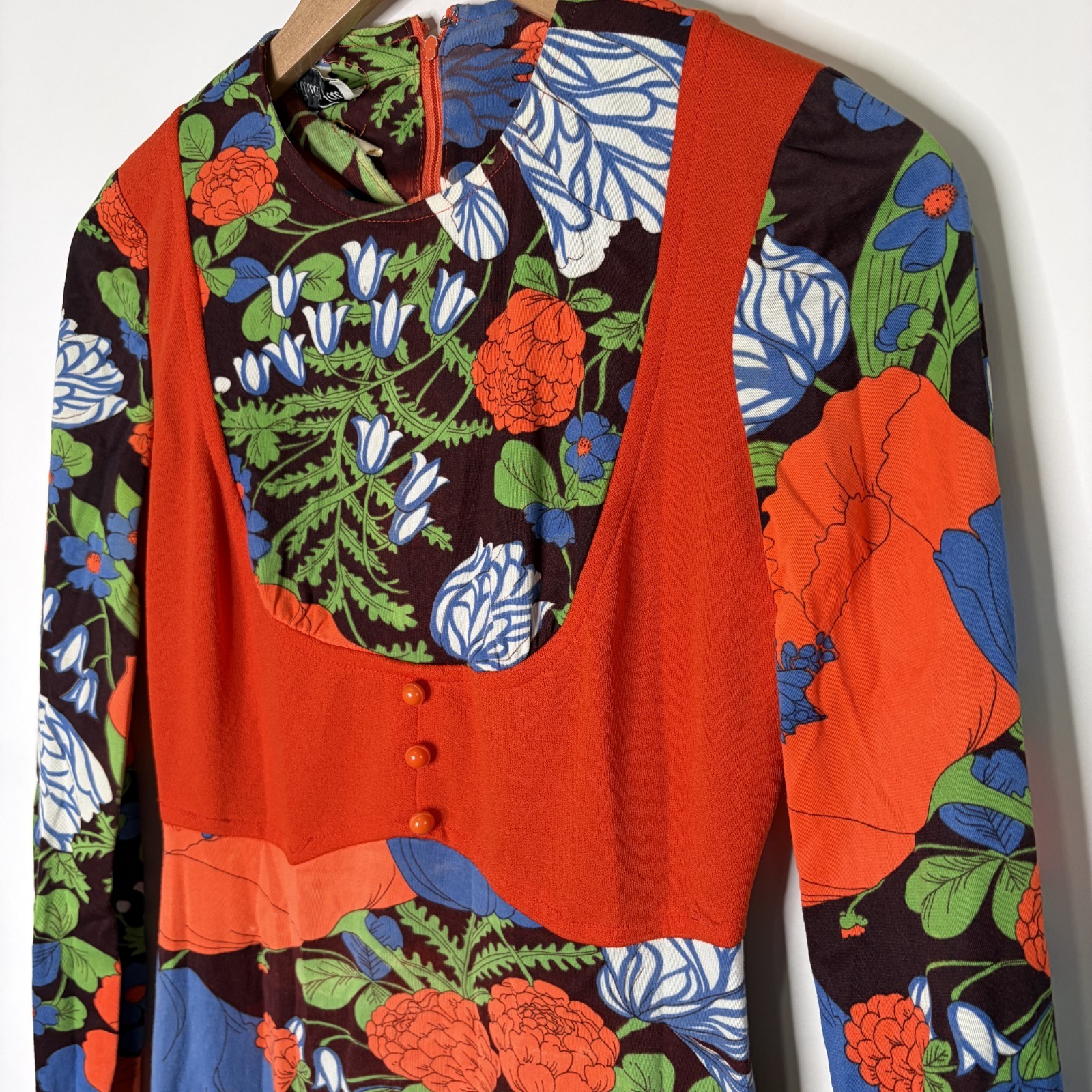 Vintage Patricia Fair Dress 70’s Floral Orange Hippie Maxi Vest Overlay Women S