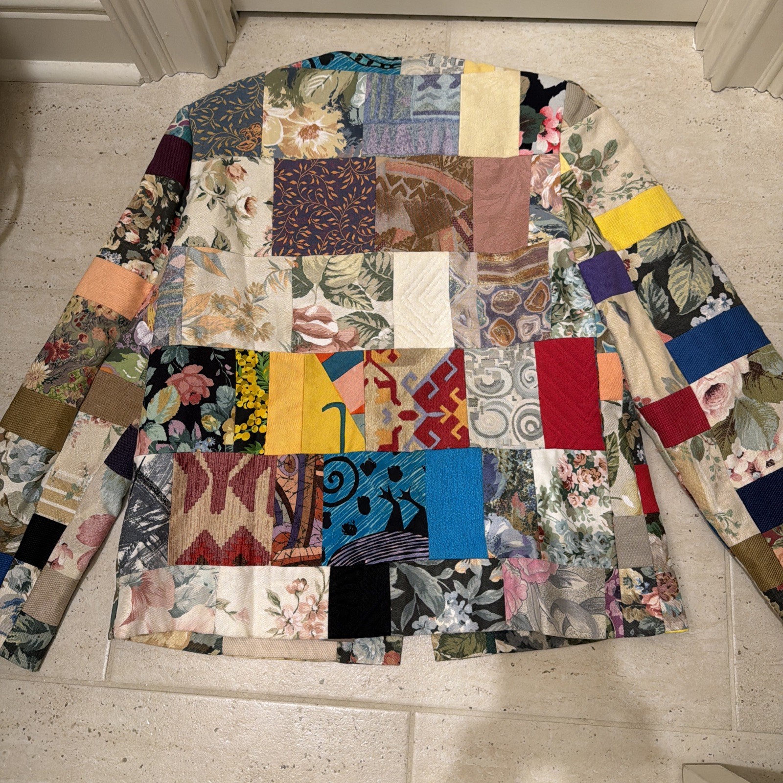 Woman’s Patches Tapestry Blazer Jacket Size 14 Petite Handmade VTG Lined Read: