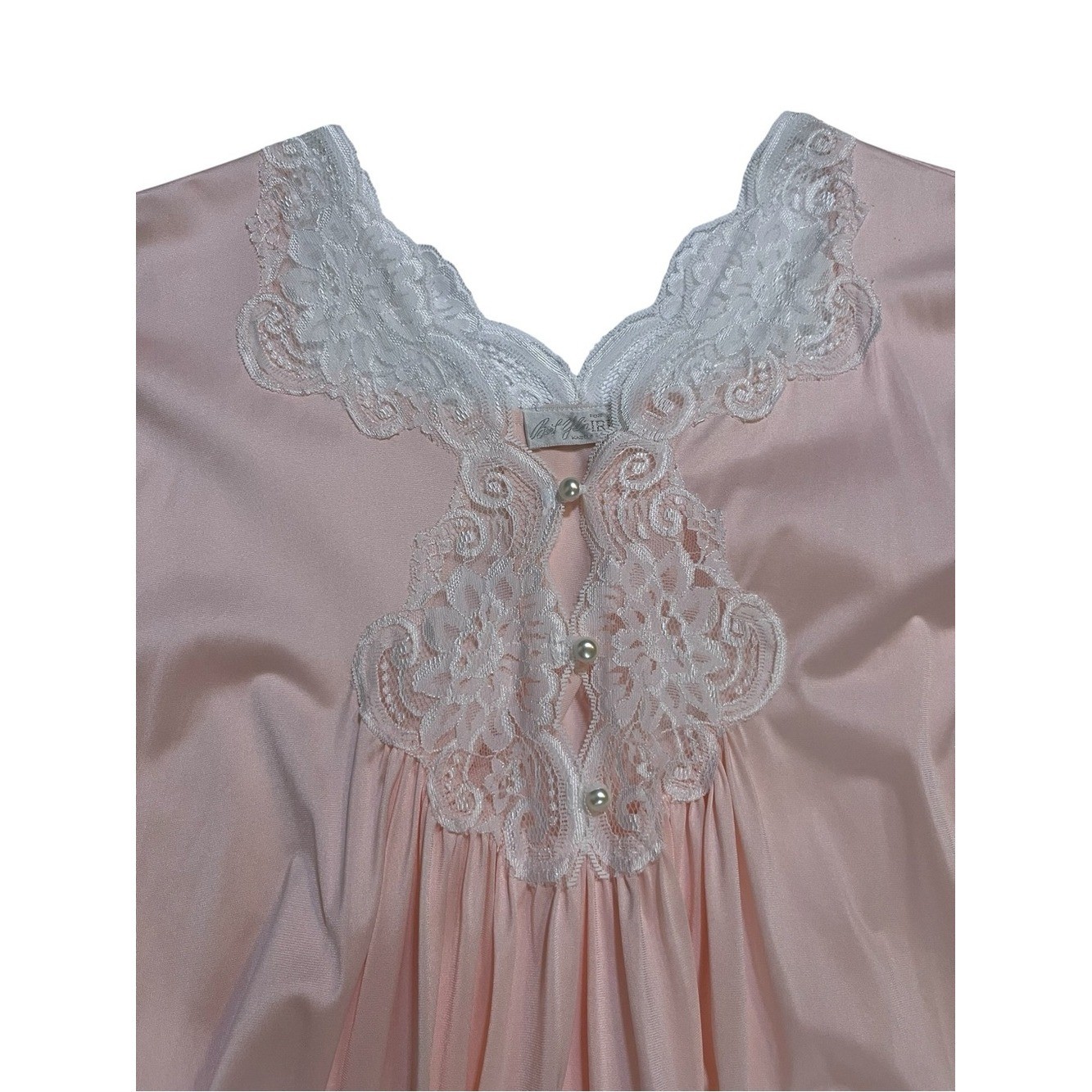 Vintage Bert Yelin for Iris Blush Pink Nylon Lace Yoke Maxi Nightgown L 16