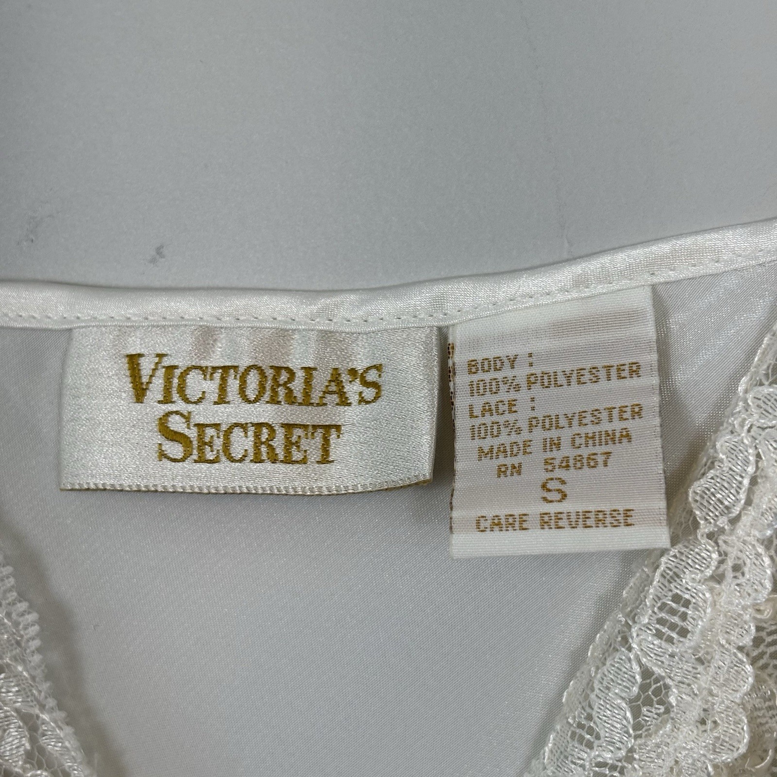 Vtg 80s Victoria’s Secret Gold Label Satin Slip Dress Sz S Maxi Lace White