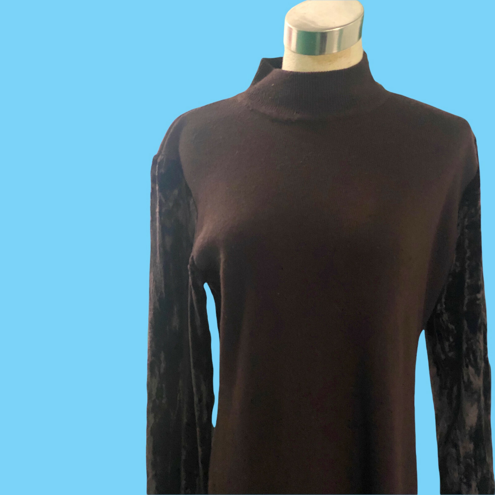 Vintage Nina Charles For Kasper ASL Brown Maxi Dress W/ Velvet Arms