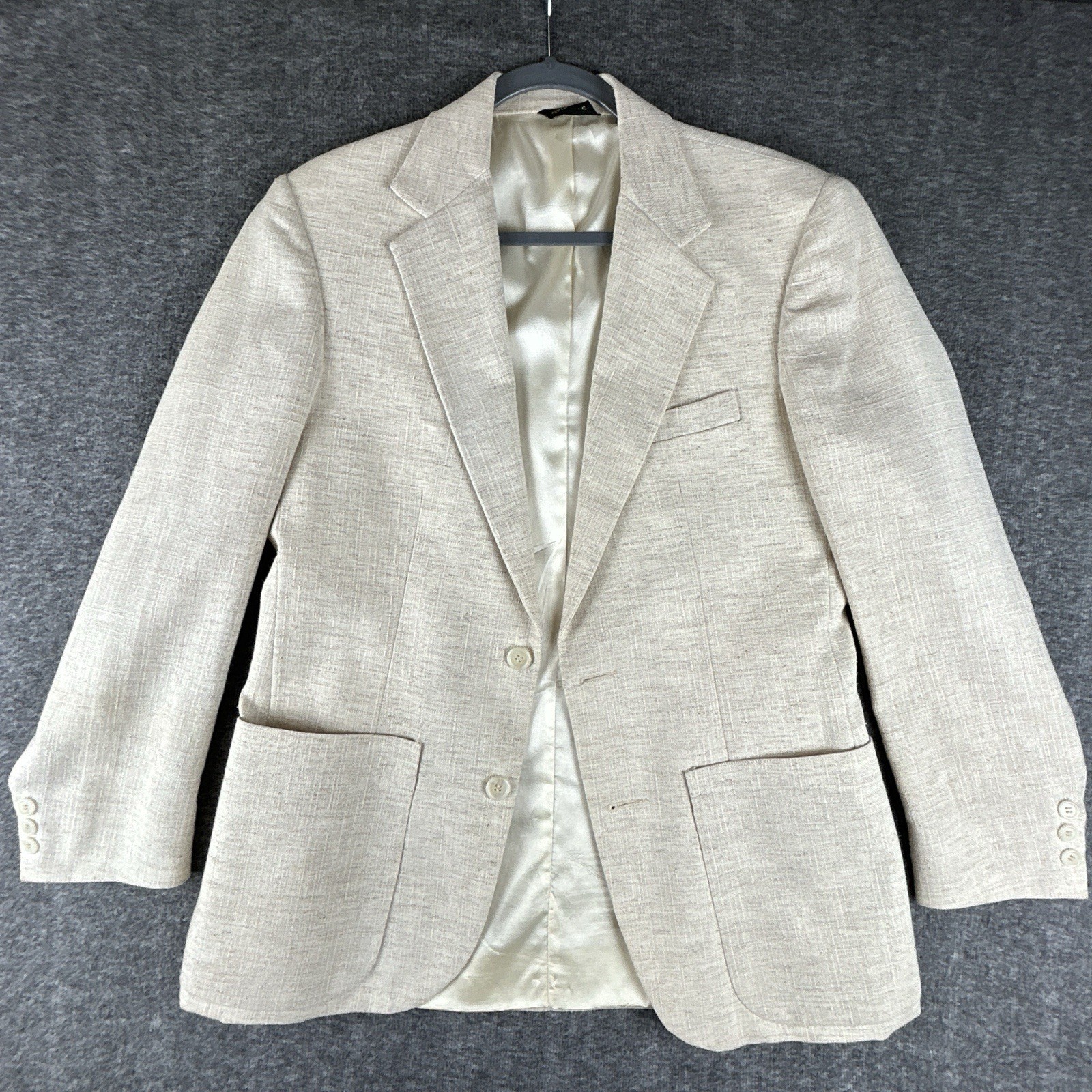Vintage Linen Blazer Women’s Size M (8-10) Ivory Beige 2-Button Jacket Summer