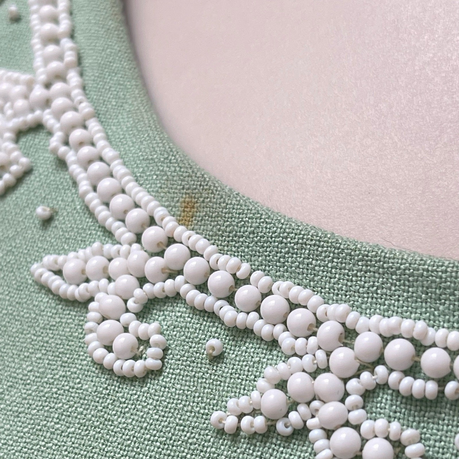 Beaded Sexy Green Wiggle Dress 1960’s Linen A-Line Pencil Skirt W/Pocket Vintage
