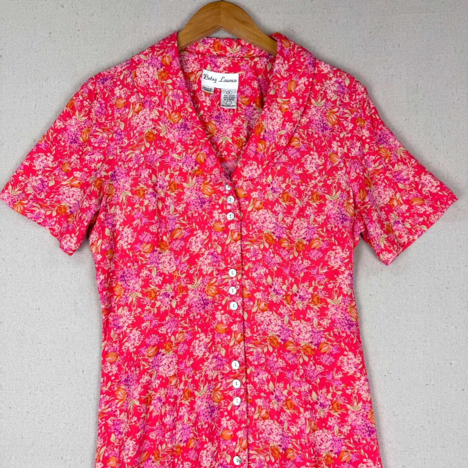 Betsy Lauren Vintage 90s Pink Floral Rayon Maxi Dress Cottagecore 8 1990s Garden