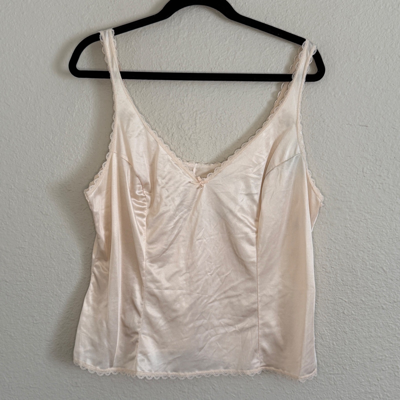 Vintage Y2K Nude Lace Trim Camisole Tank Top Womens XL 42 Regency Minimalist